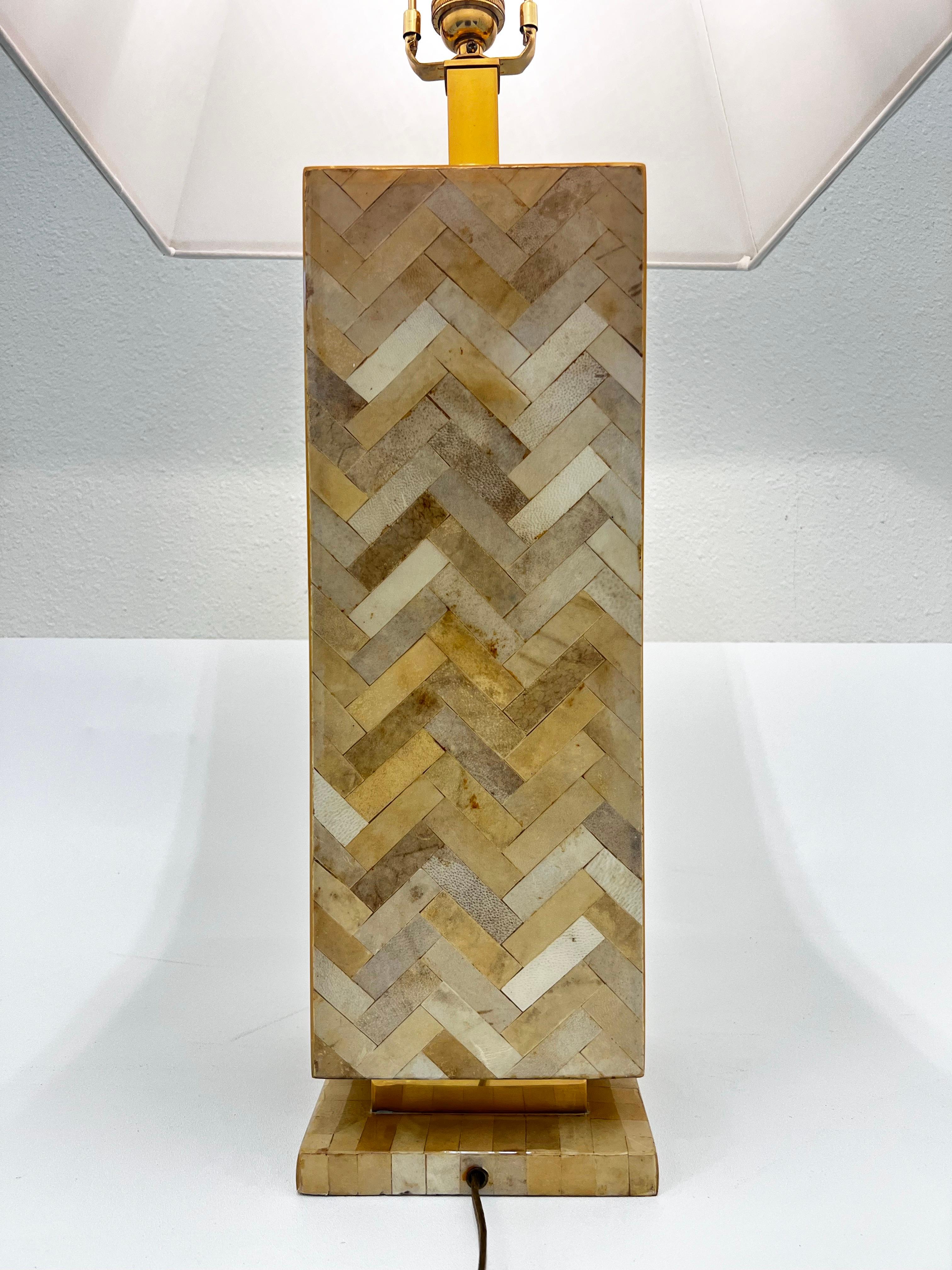 Hand-Crafted Goatskin Parchment and Brass Table Lamp by Enrique Garcel For Sale