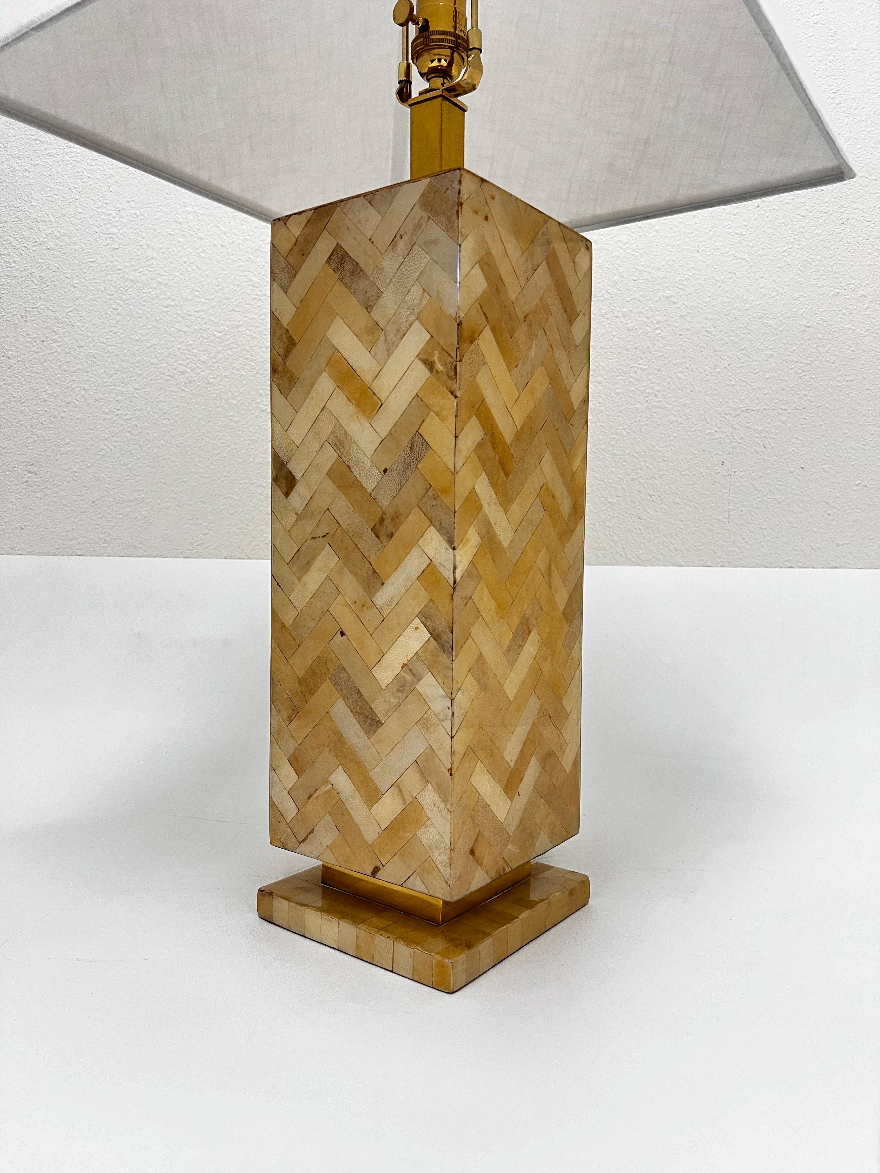 Goatskin Parchment and Brass Table Lamp by Enrique Garcel In Good Condition For Sale In Palm Springs, CA