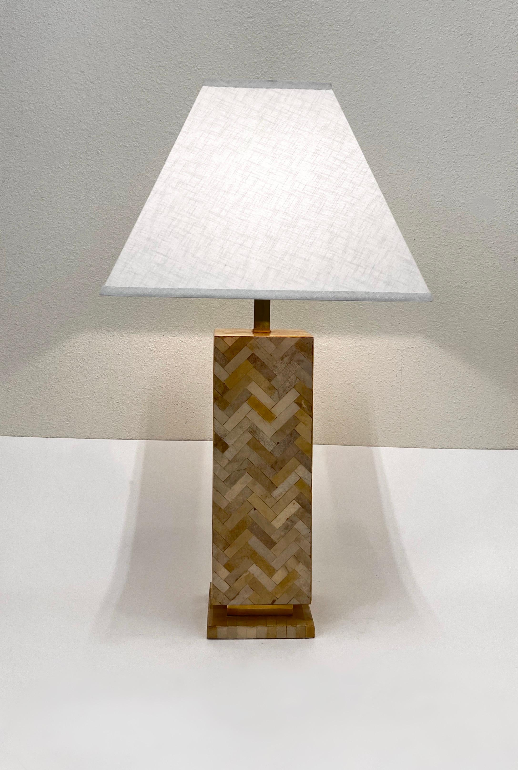 Goatskin Parchment and Brass Table Lamp by Enrique Garcel For Sale 1