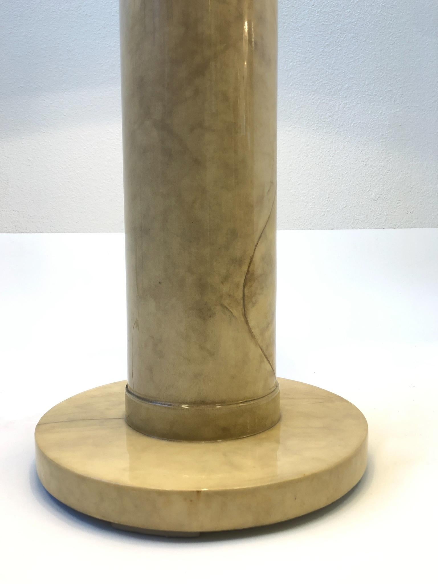 Modern Goatskin Parchment and Brass Table Lamp by J. Robert Scott For Sale