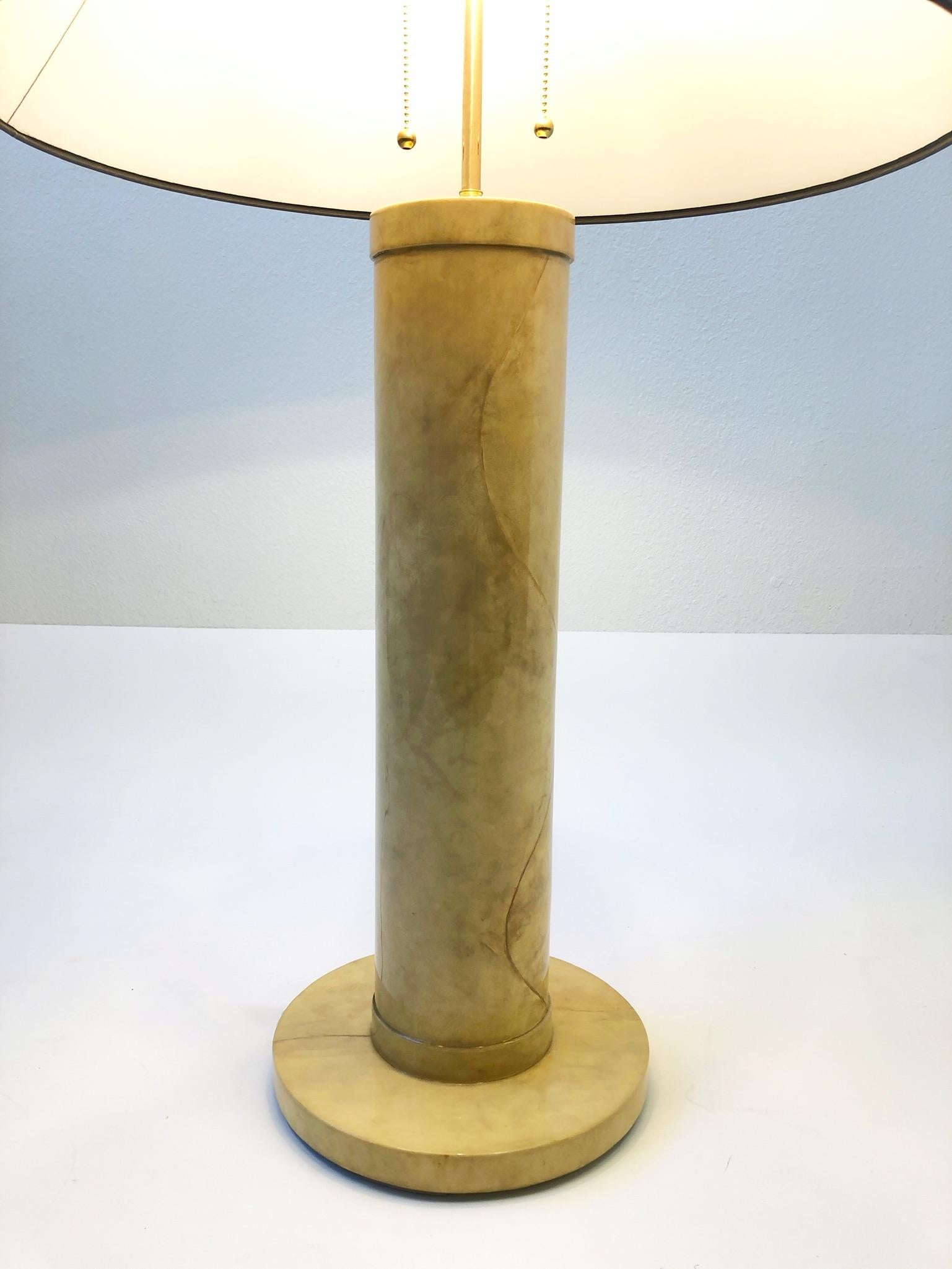 American Goatskin Parchment and Brass Table Lamp by J. Robert Scott For Sale