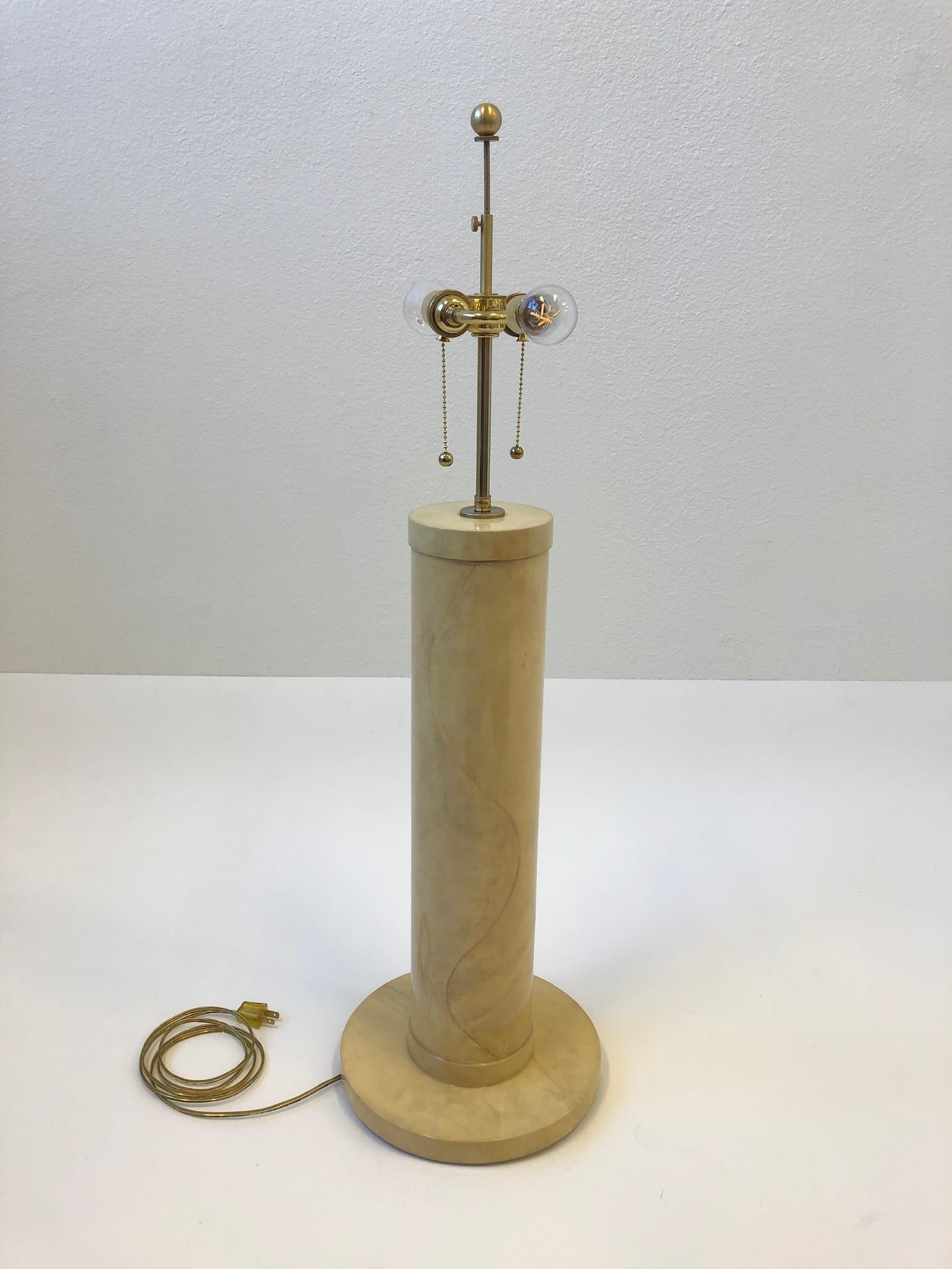 Goatskin Parchment and Brass Table Lamp by J. Robert Scott In Excellent Condition For Sale In Palm Springs, CA