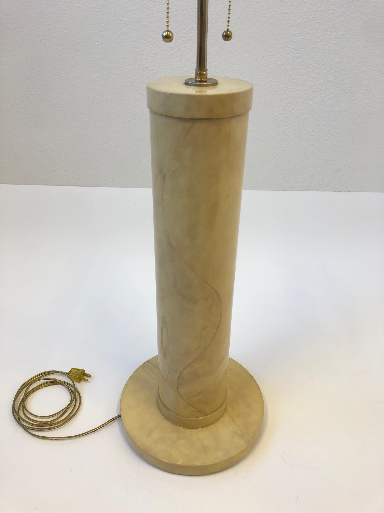 Late 20th Century Goatskin Parchment and Brass Table Lamp by J. Robert Scott For Sale