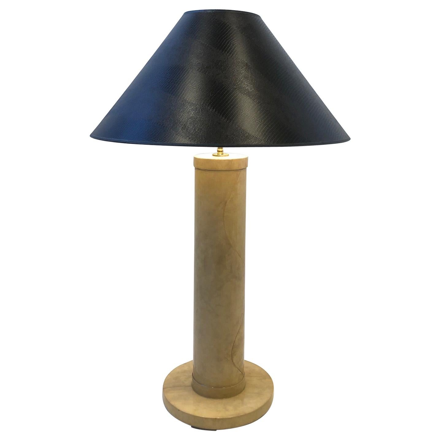 Goatskin Parchment and Brass Table Lamp by J. Robert Scott For Sale