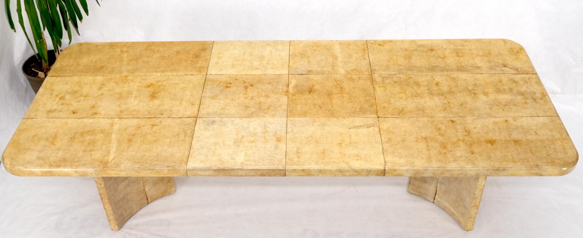 20th Century Goatskin Parchment Two Leaves Double Pedestal Dining Table Extension Board For Sale