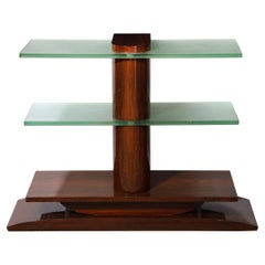 Console a tre piani Art Déco a ripiani in vetro Gobain