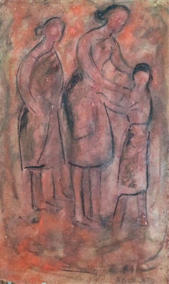 En la aldea, Gouache sobre papel, color rosa y rojo por Gobardhan Ash "En Stock"