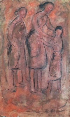 In the Village, Gouache on Paper, Pink & Red color by Gobardhan Ash "In Stock"