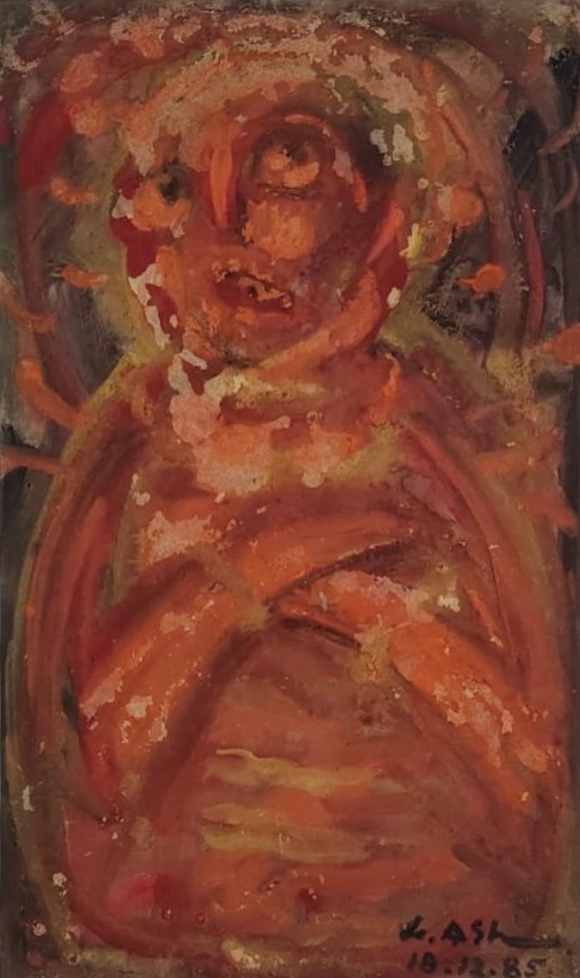 Ohne Titel, Figurativ, Gouache auf Papier, Orange von Gobardhan Ash "Auf Lager"