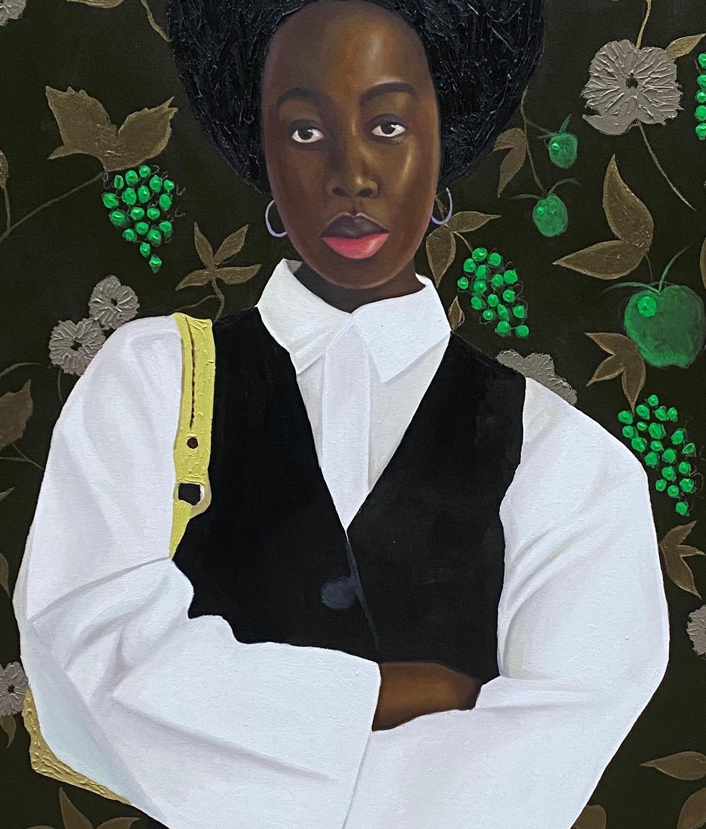 Actitud - Siglo XXI, Contemporáneo, Retrato Figurativo, África Mujeres Moda - Portrait Painting Negro de Gobe Joseph
