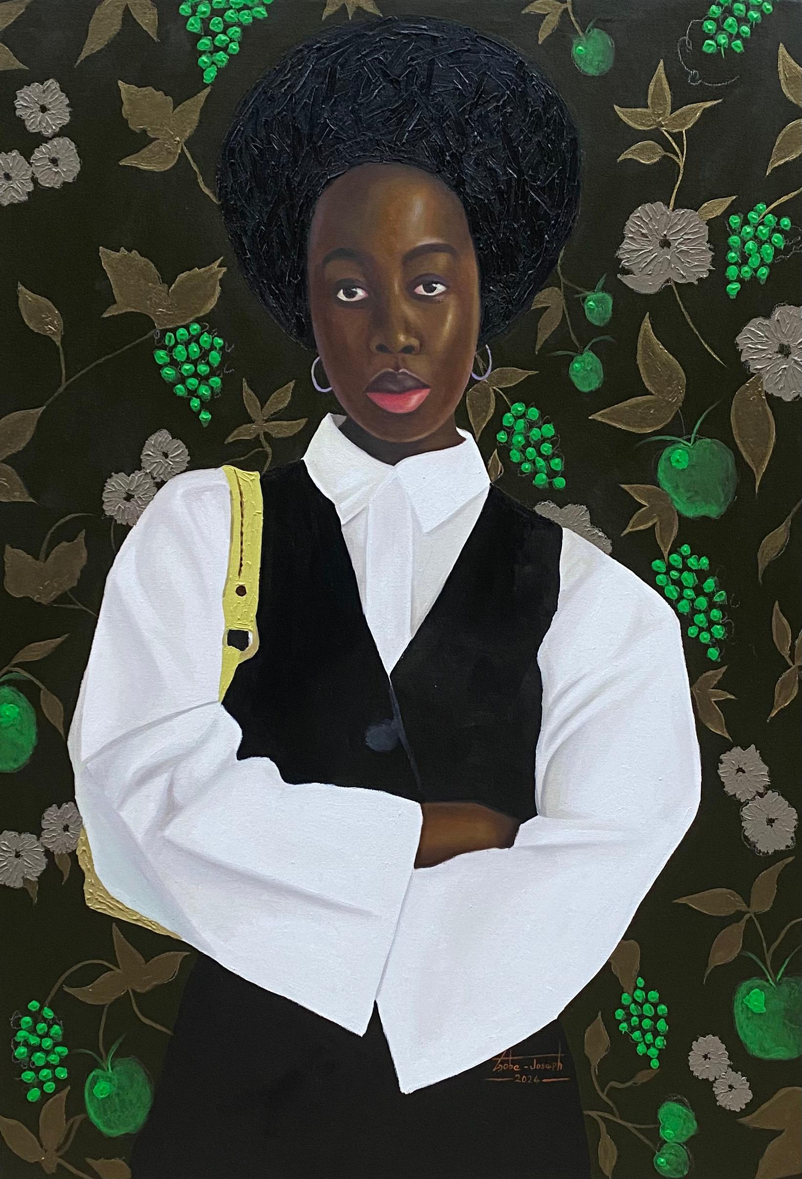 Portrait Painting de Gobe Joseph - Actitud - Siglo XXI, Contemporáneo, Retrato Figurativo, África Mujeres Moda