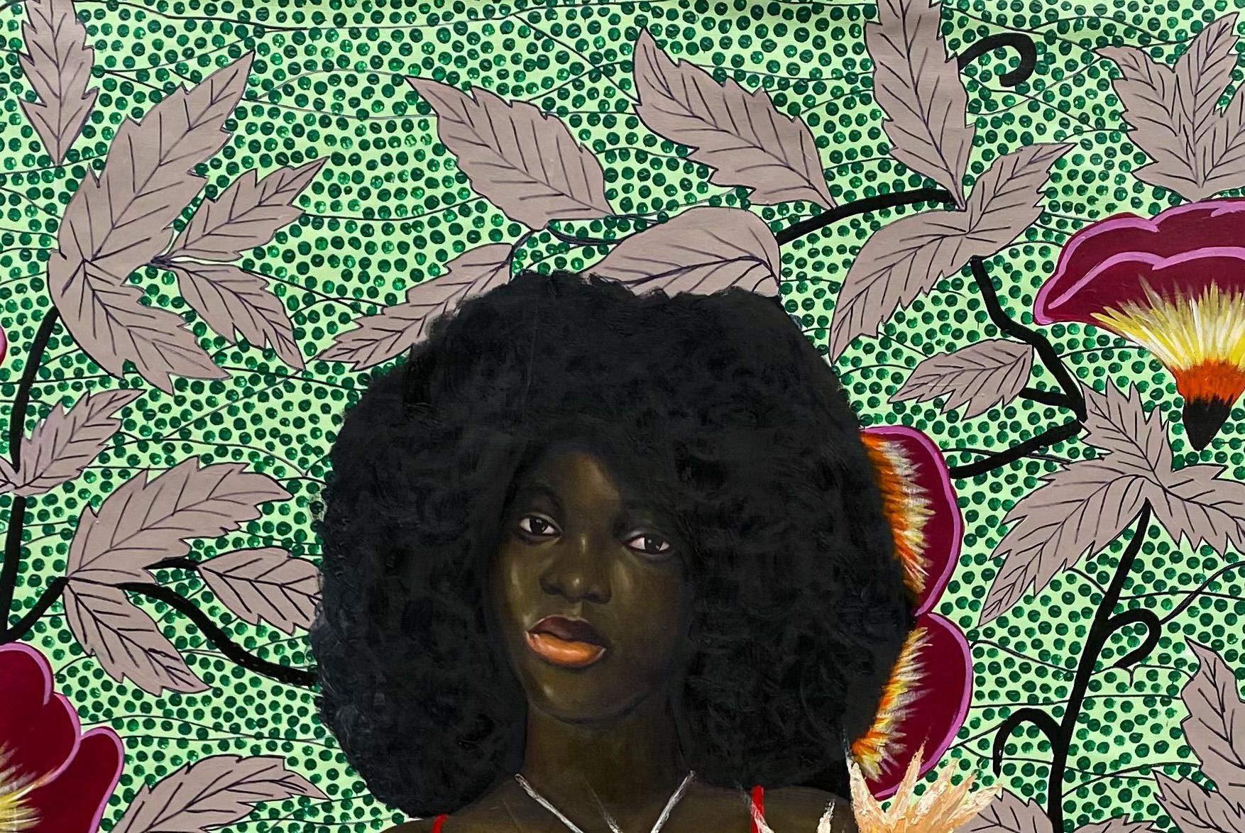 Blossoms of Strength 2 -21st Century, Contemporary, Figurative Painting, Women - Brown Portrait Painting by Gobe Joseph