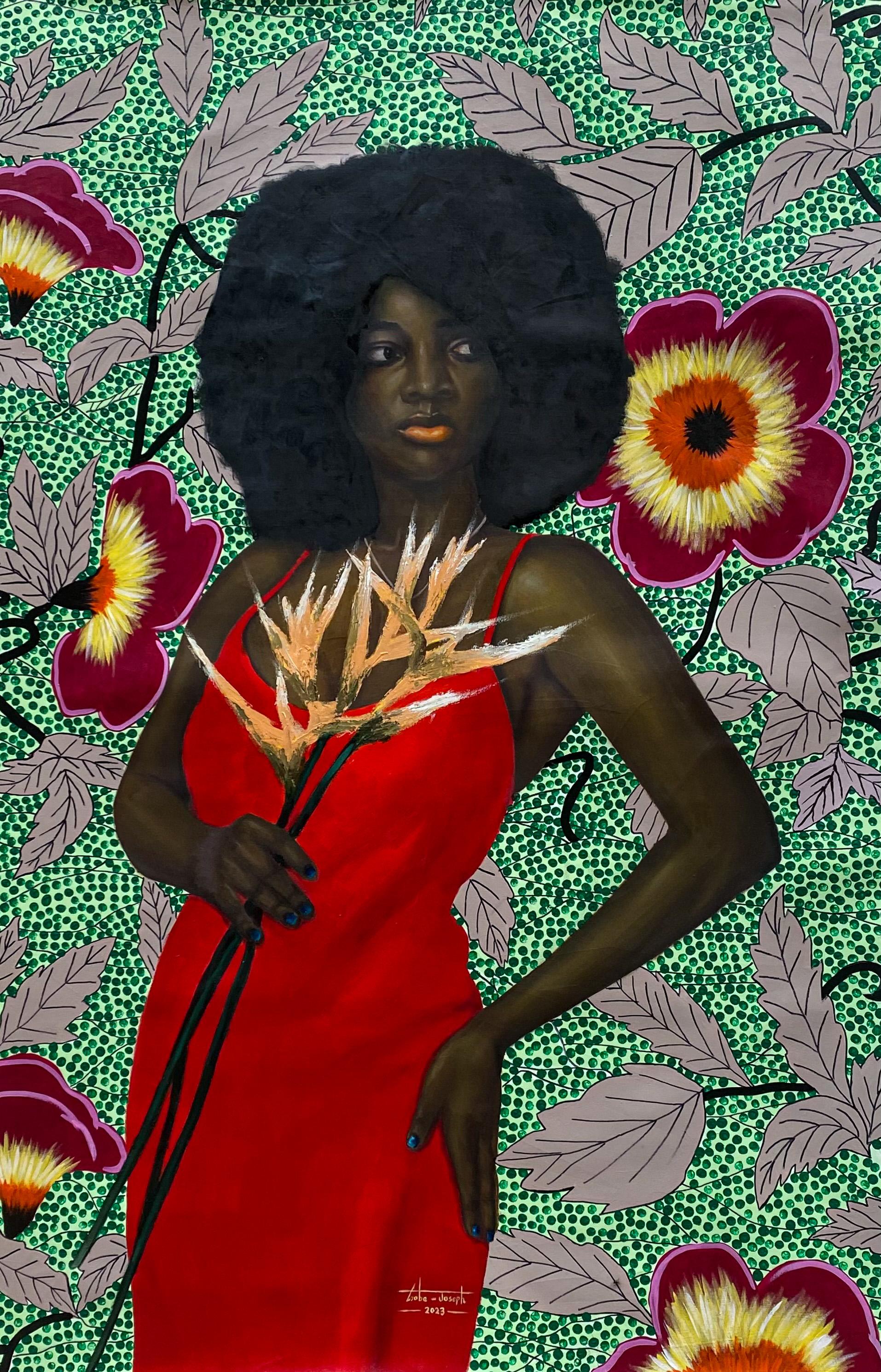 Portrait Painting de Gobe Joseph - Flores de fuerza 3 -Siglo XXI, Contemporáneo, Pintura figurativa, Mujer