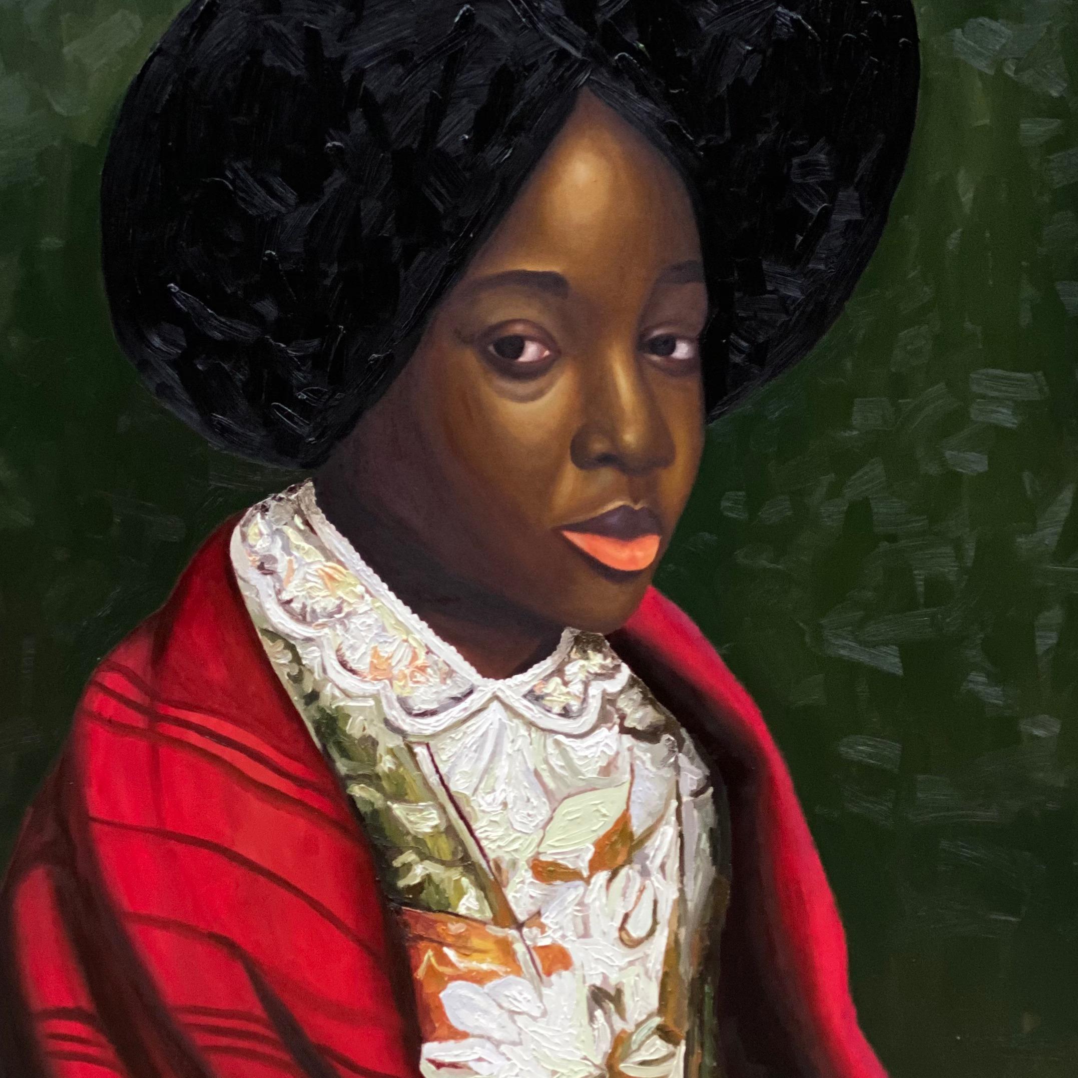 Elegance and Refinement: Portrait of Princess Dorothy -21st Century Contemporary - Black Portrait Painting by Gobe Joseph