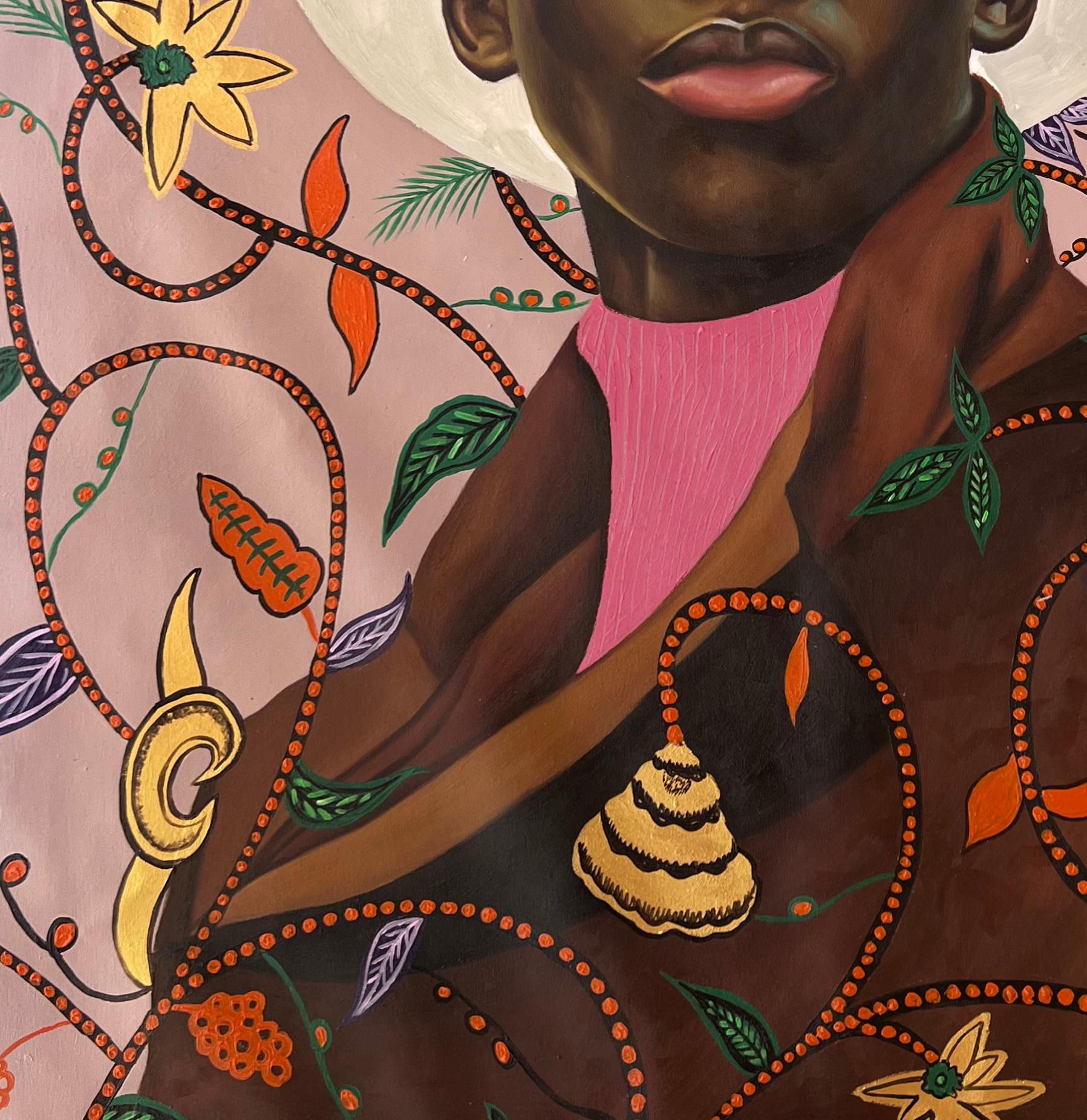 Golden Boy 3 - Portrait Painting Beige di Gobe Joseph