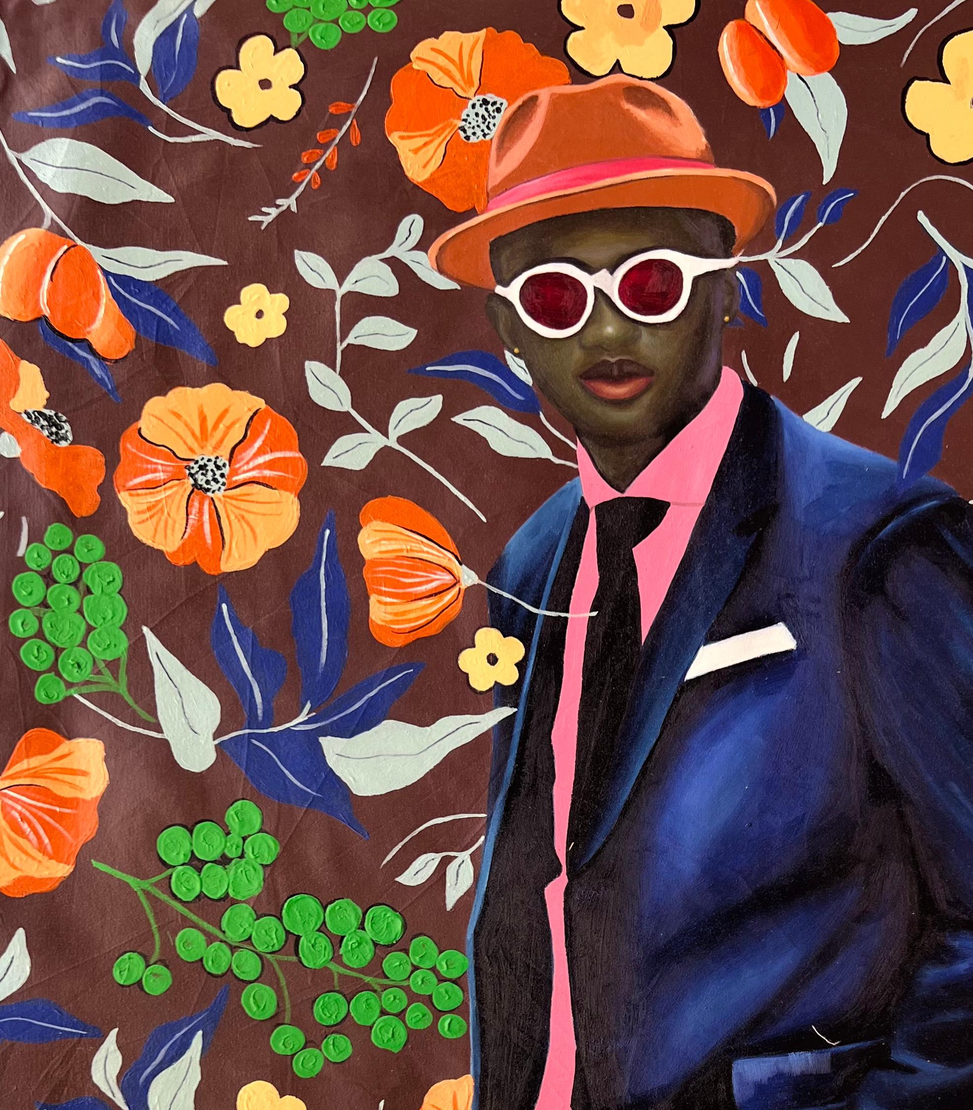 Man in Blue Suit - Painting by Gobe Joseph