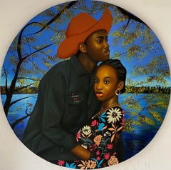 Perfect Duet -21st Century Contemporary, Figurative Portrait, Floral Mixed Media