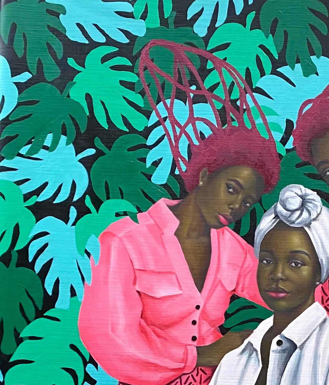 Sisters' Reunion -21st Century Contemporary, Figurative Portrait, Fashion, Women - Painting by Gobe Joseph