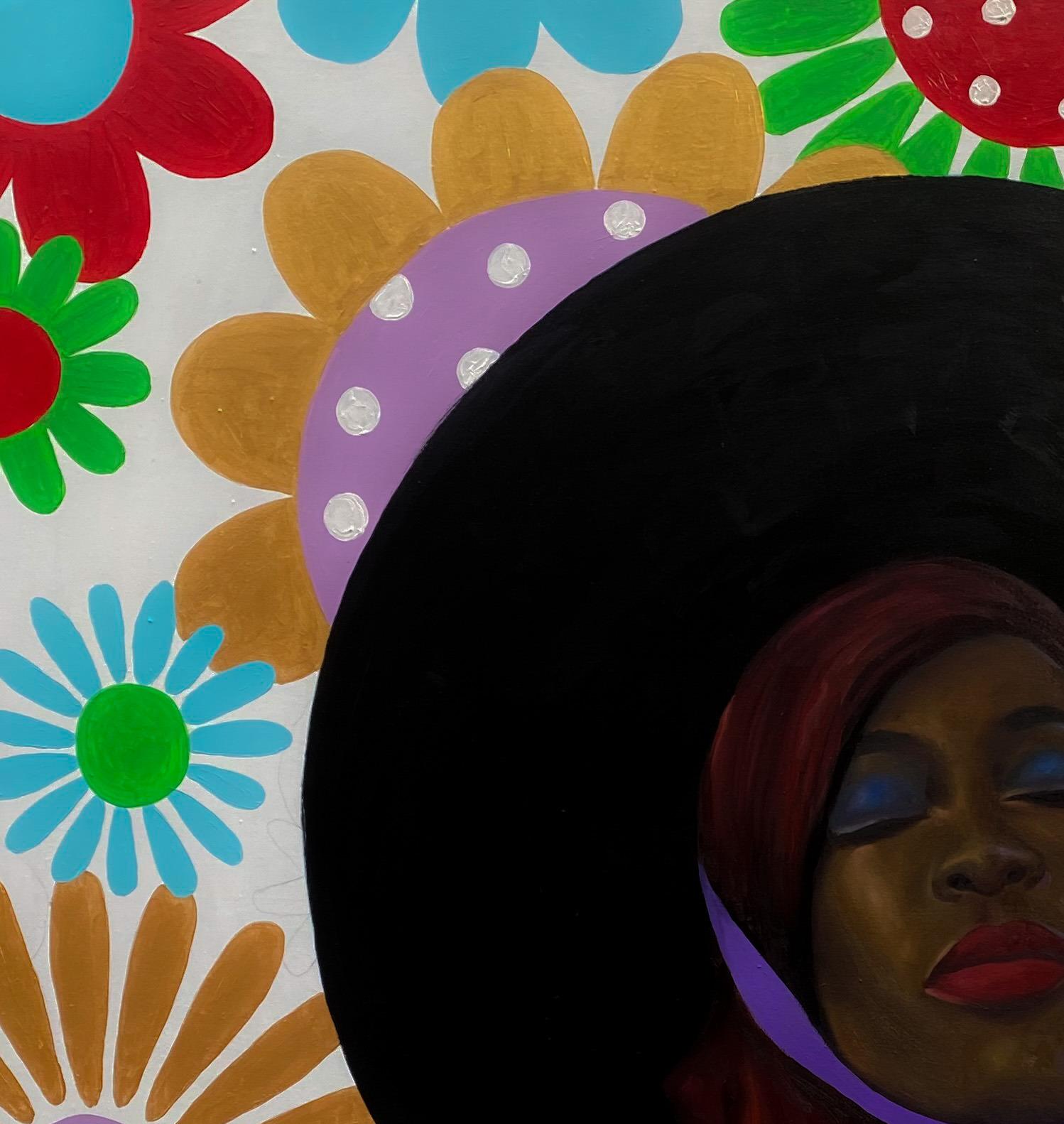 Solitudine - 21° secolo, Contemporaneo, Figurativo, Colorato, Donna con cappello - Painting di Gobe Joseph