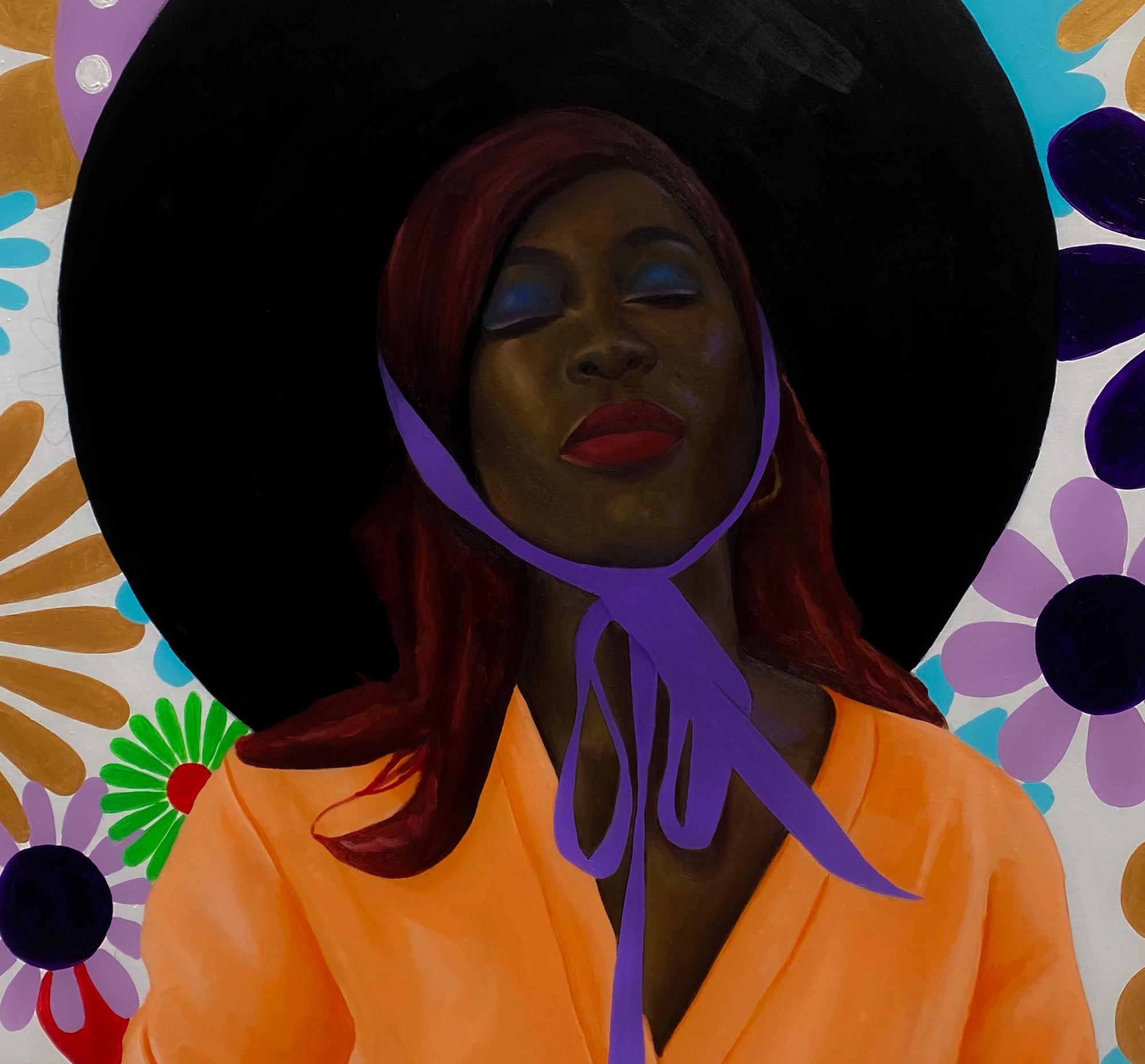 Solitudine - 21° secolo, Contemporaneo, Figurativo, Colorato, Donna con cappello in vendita 2