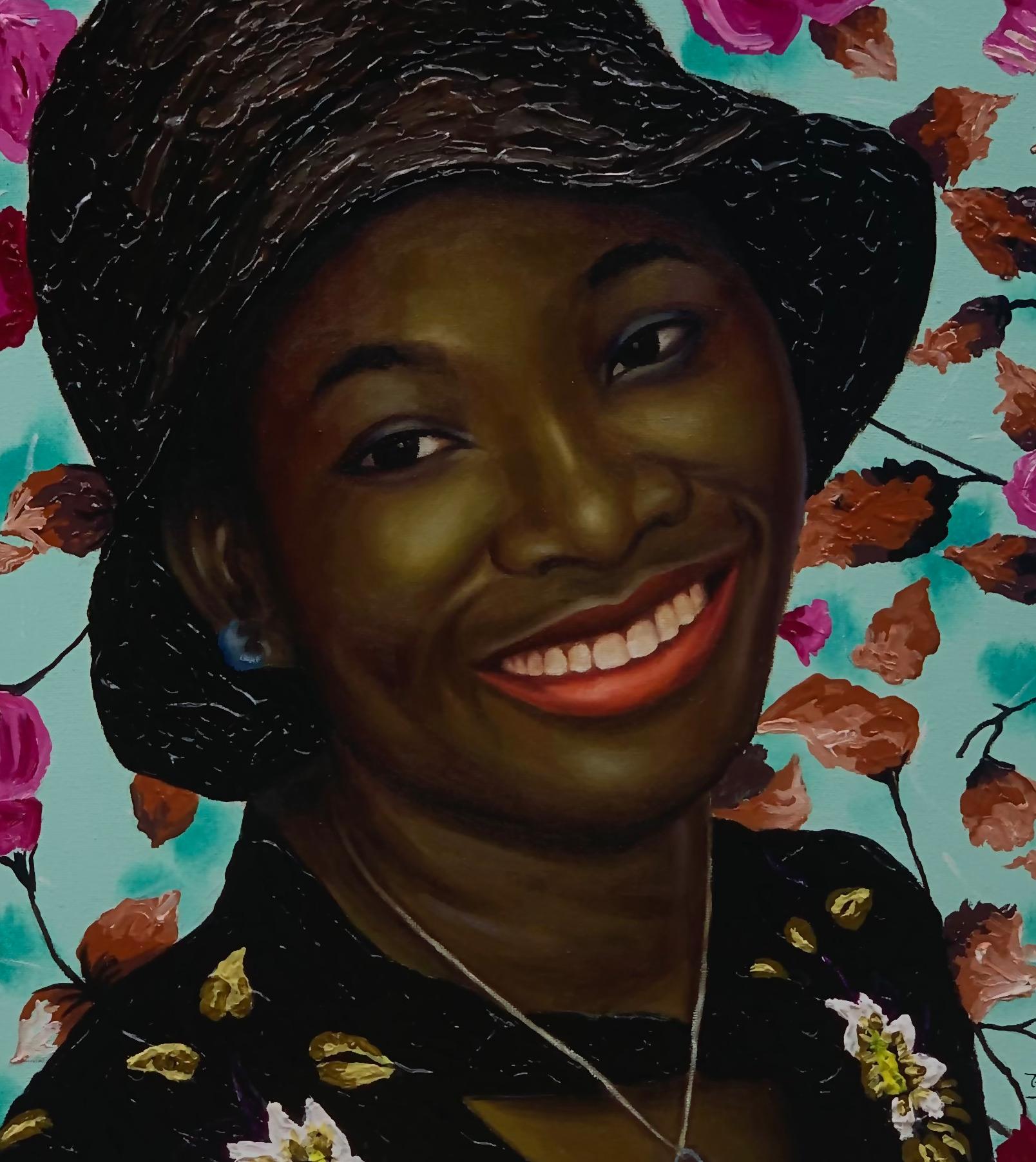 We All Have A Reason To Smile 1 - 21st Century Contemporary, Figurative, Fashion - Black Portrait Painting by Gobe Joseph