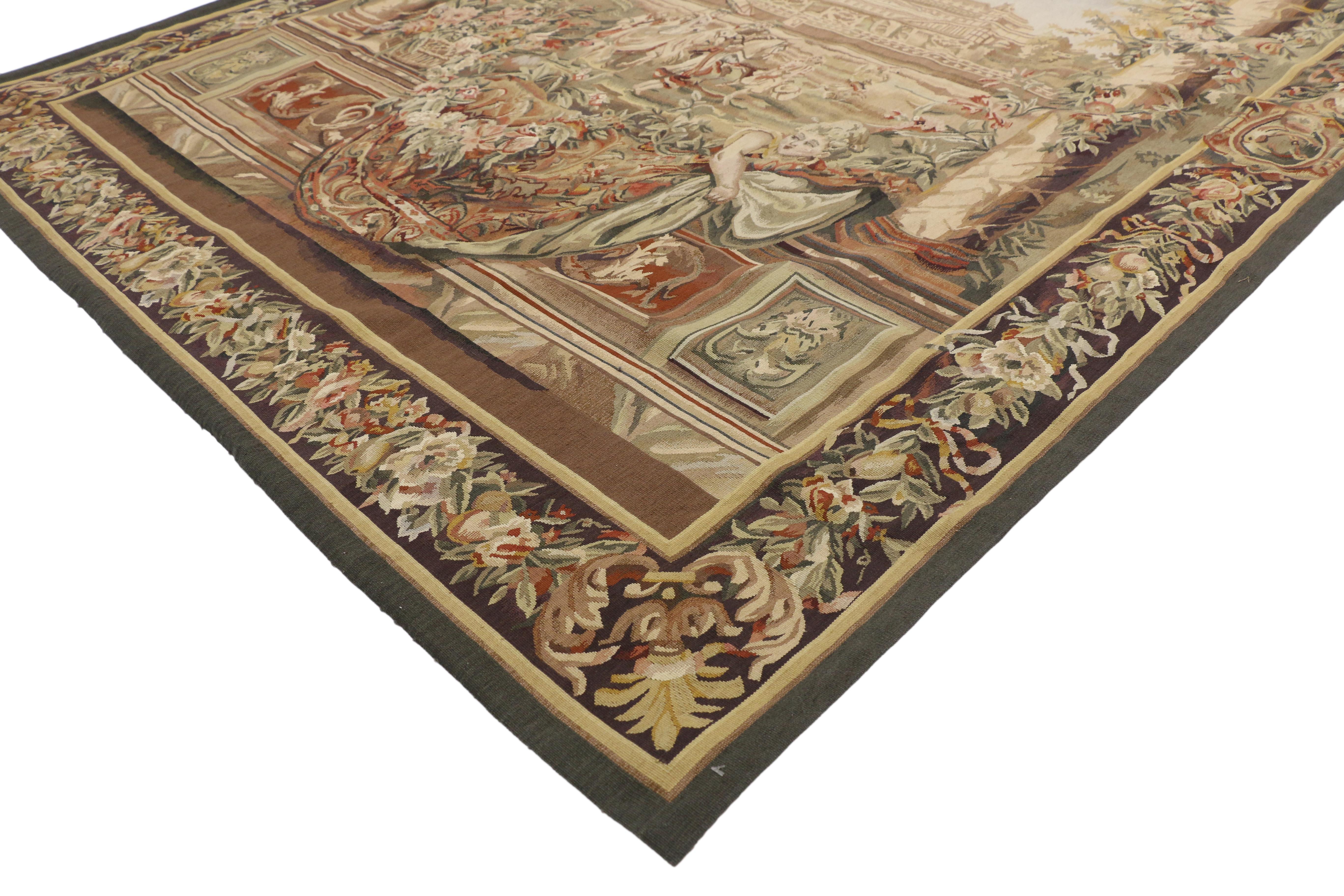73692 Charles le Brun Gobelins Inspired Château Neuf Saint-Germain Tapestry with Louis XIV Style, Wall Tanging 06'00 x 07'03. Cette tapisserie de style Louis XIV en laine tissée à la main représente le Château Neuf Saint-Germain, de la série de