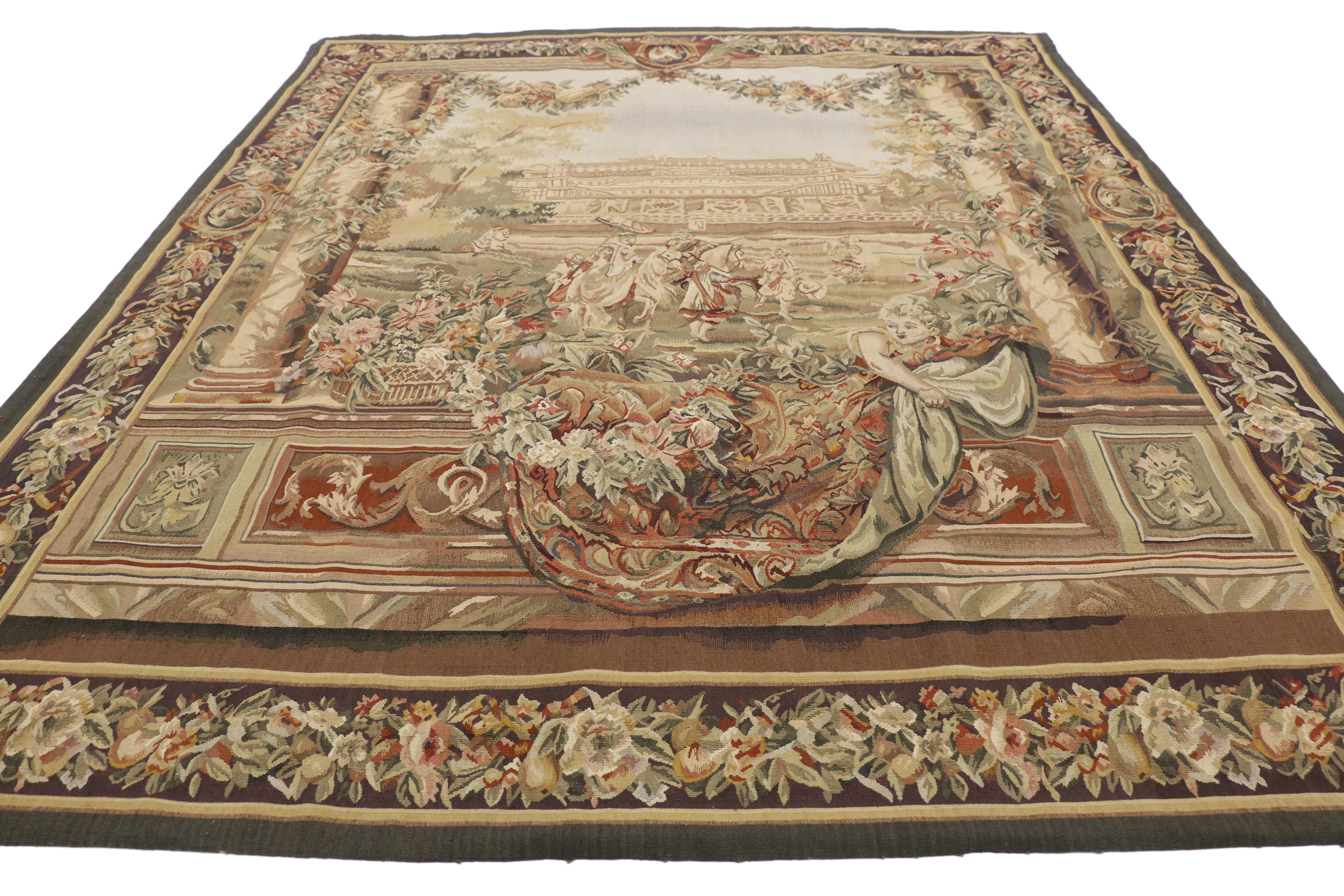 Chinese Gobelins Inspired Chateau Neuf Saint-Germain Tapestry with Louis XIV Style For Sale