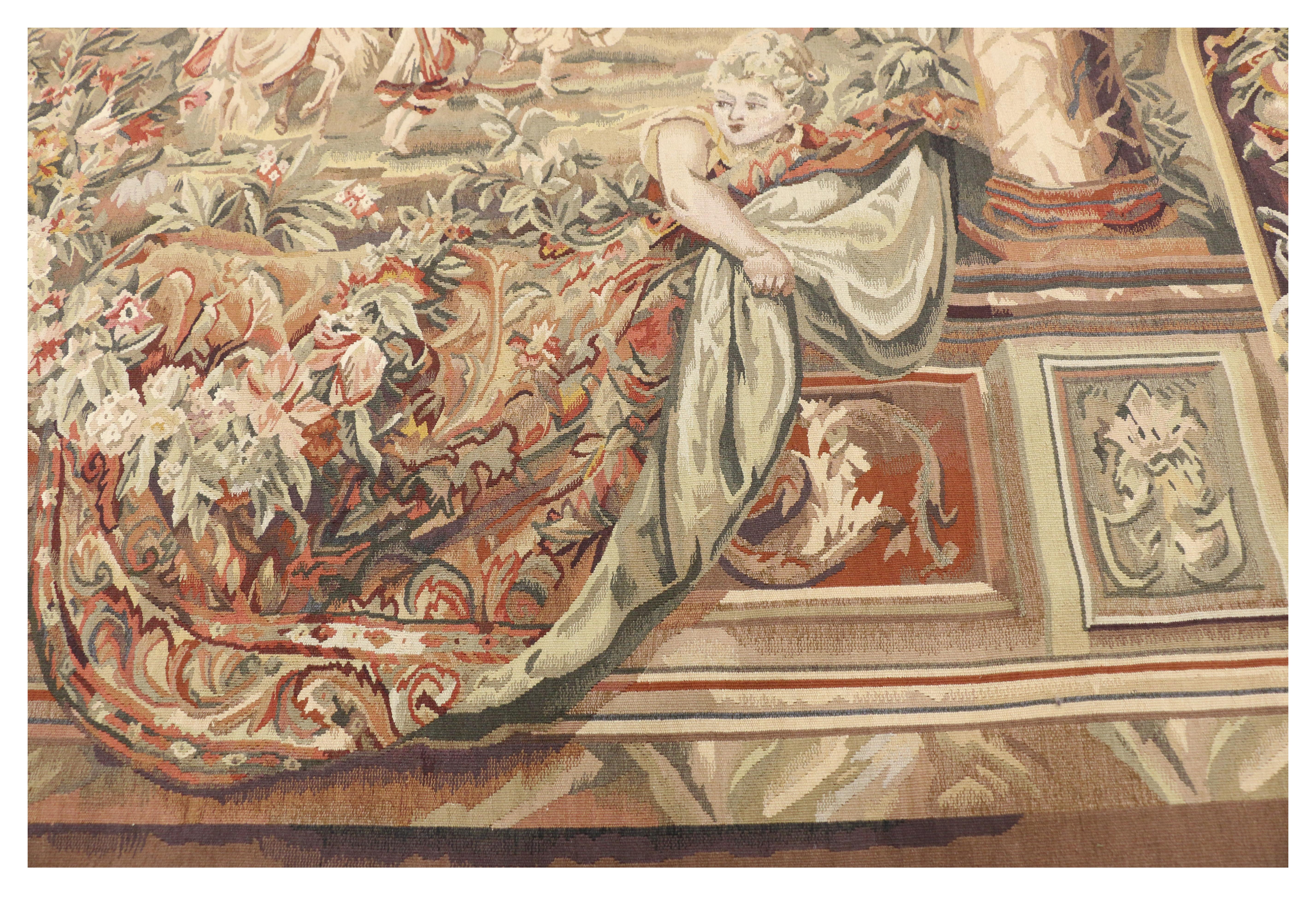 Hand-Woven Gobelins Inspired Chateau Neuf Saint-Germain Tapestry with Louis XIV Style For Sale