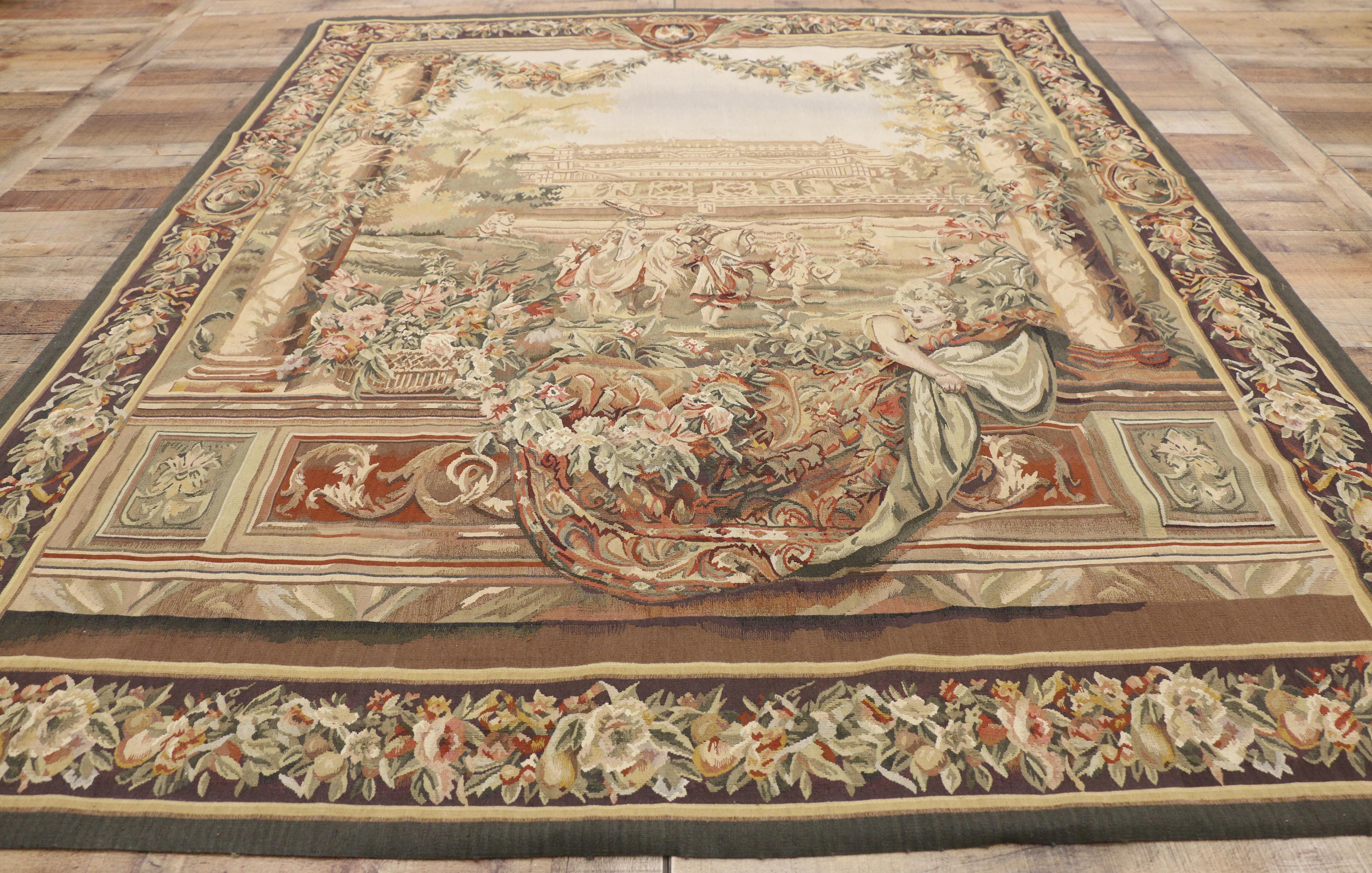 Contemporary Gobelins Inspired Chateau Neuf Saint-Germain Tapestry with Louis XIV Style For Sale