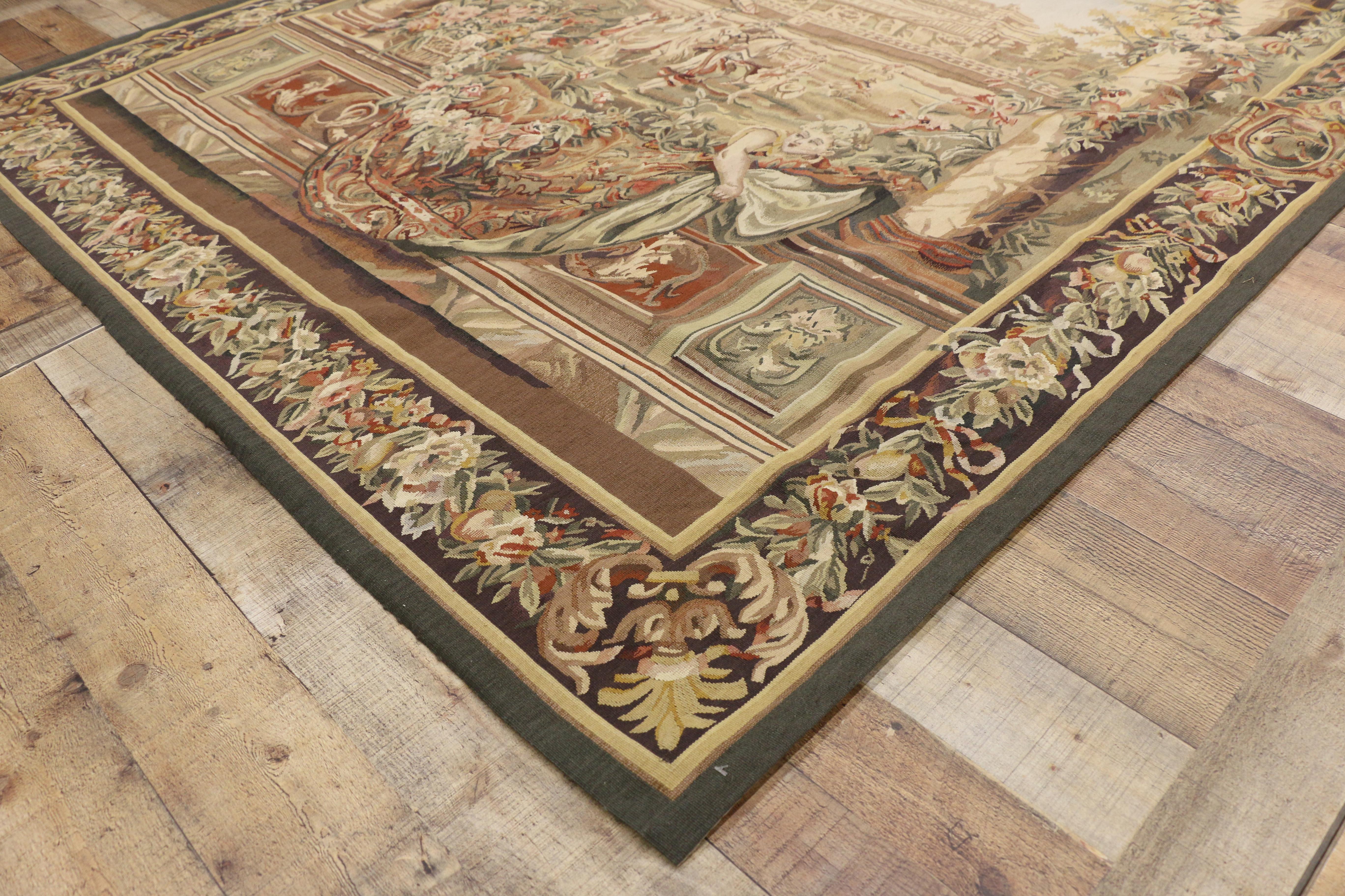 Wool Gobelins Inspired Chateau Neuf Saint-Germain Tapestry with Louis XIV Style For Sale