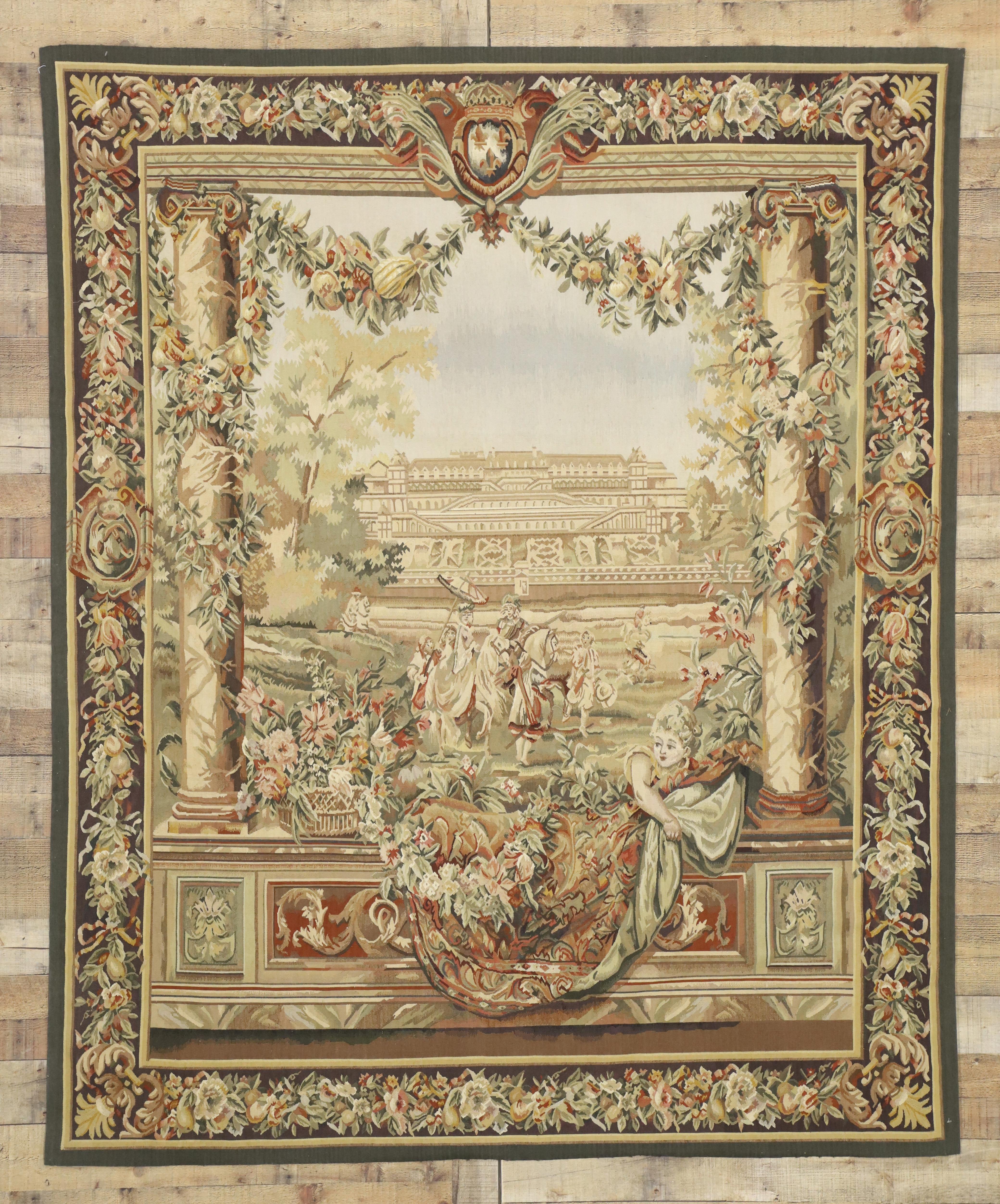 Gobelins Inspired Chateau Neuf Saint-Germain Tapestry with Louis XIV Style For Sale 1