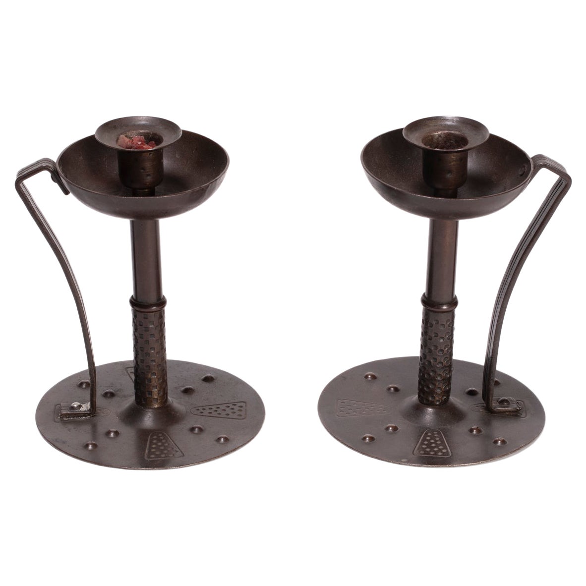 "Goberg Candlesticks" Steel, Iron, Patina, Rare, 1900's, Art Nouveau, Pair