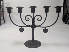 Goberg Alemania Hugo Berger. Candelabro de hierro artesanal de cinco ramas Arts & Crafts.
