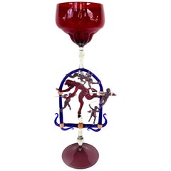 Goblet by Master Glass Blower Lucio Bubacco Depicting Good & Evil