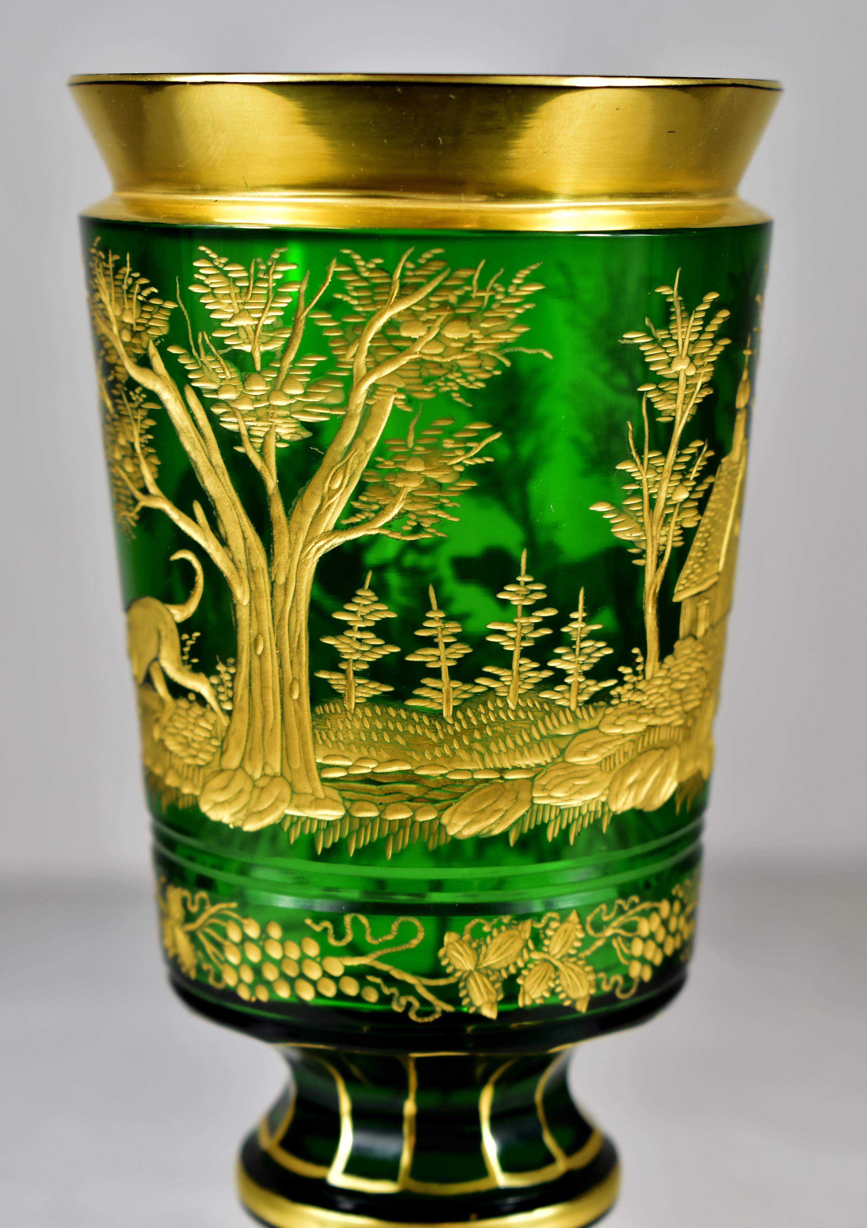 Goblet - Green Glass – Cut- Engraved and Gilded- Bohemian Glass-19-20th century 2