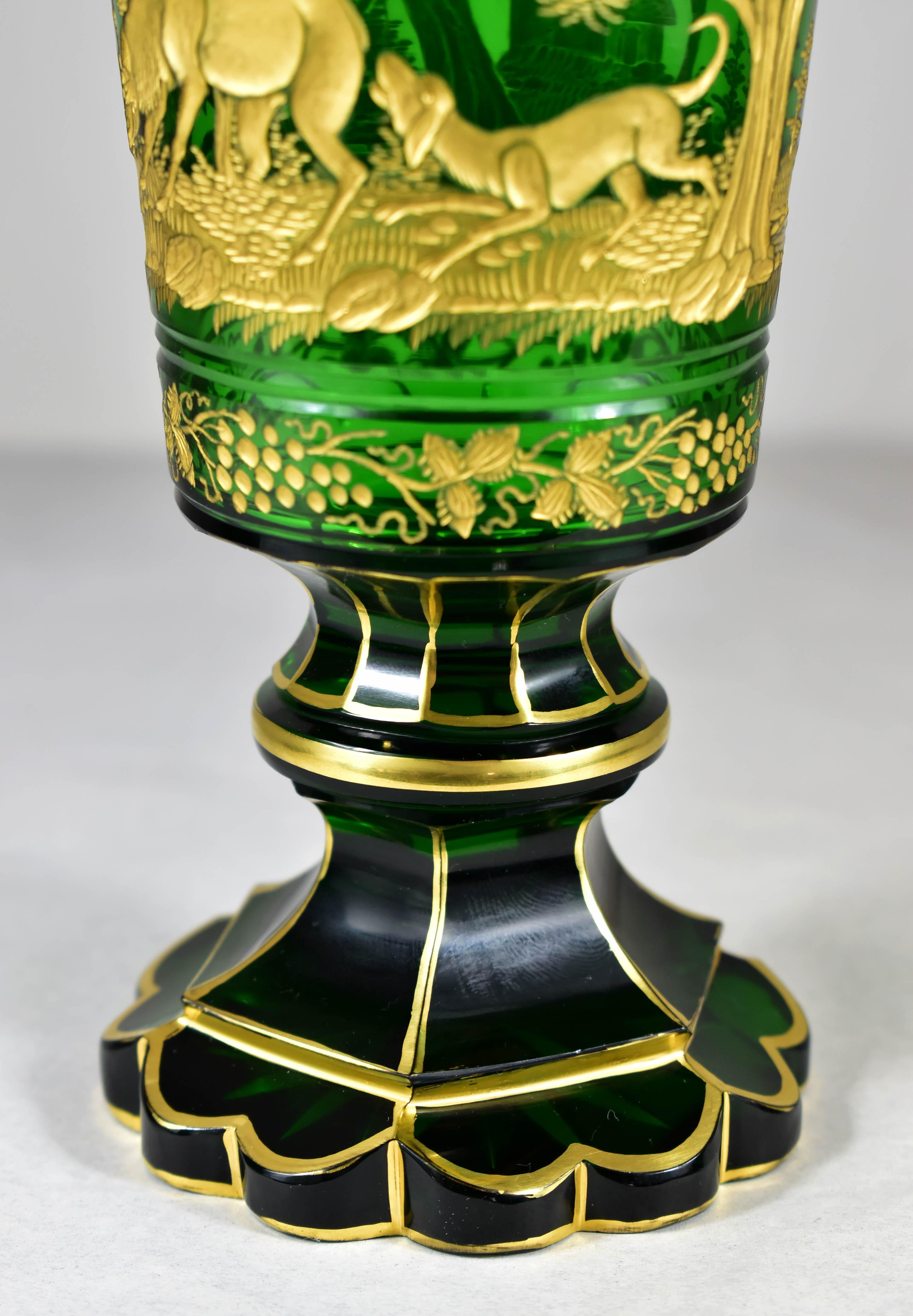 Goblet - Green Glass – Cut- Engraved and Gilded- Bohemian Glass-19-20th century 4