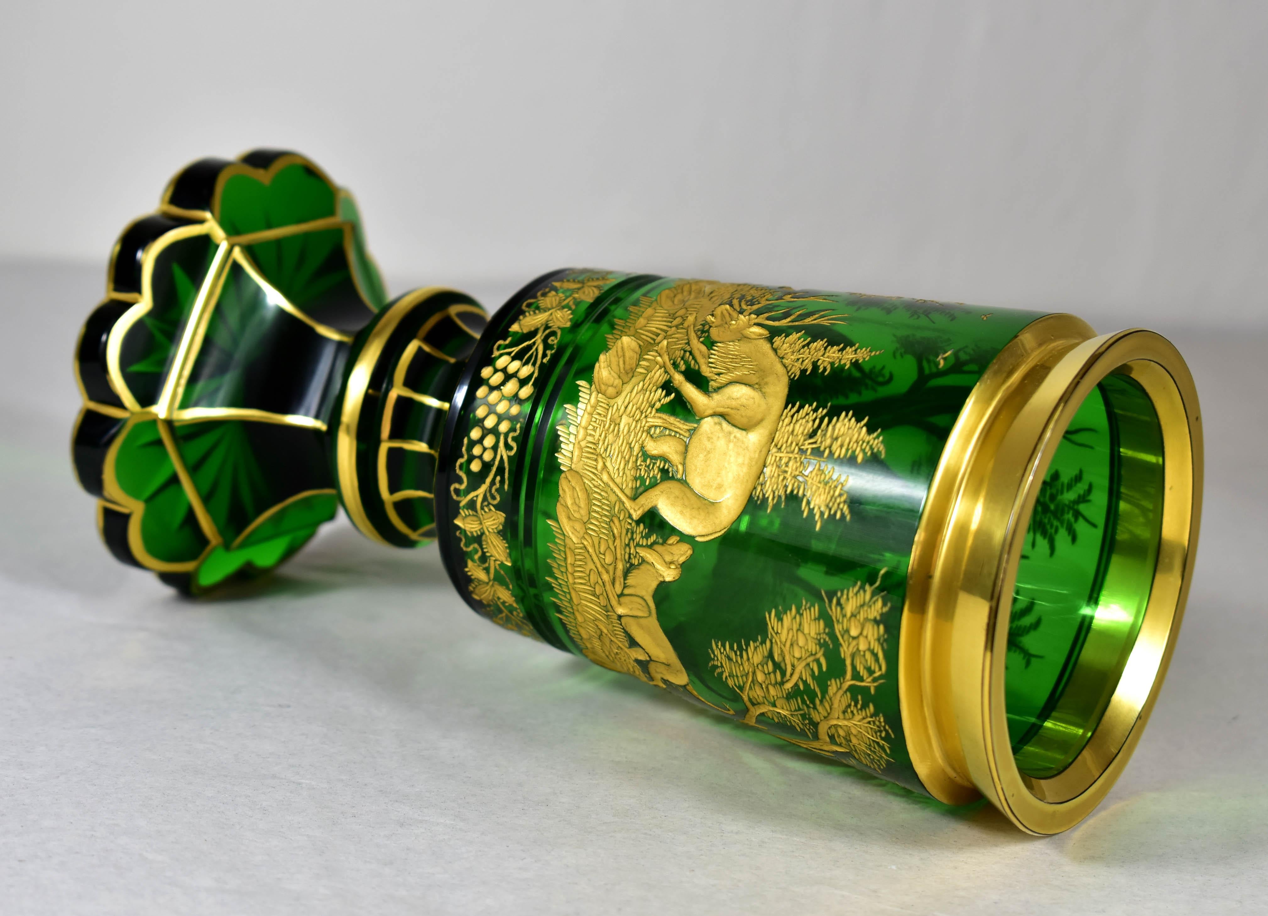Goblet - Green Glass – Cut- Engraved and Gilded- Bohemian Glass-19-20th century 5