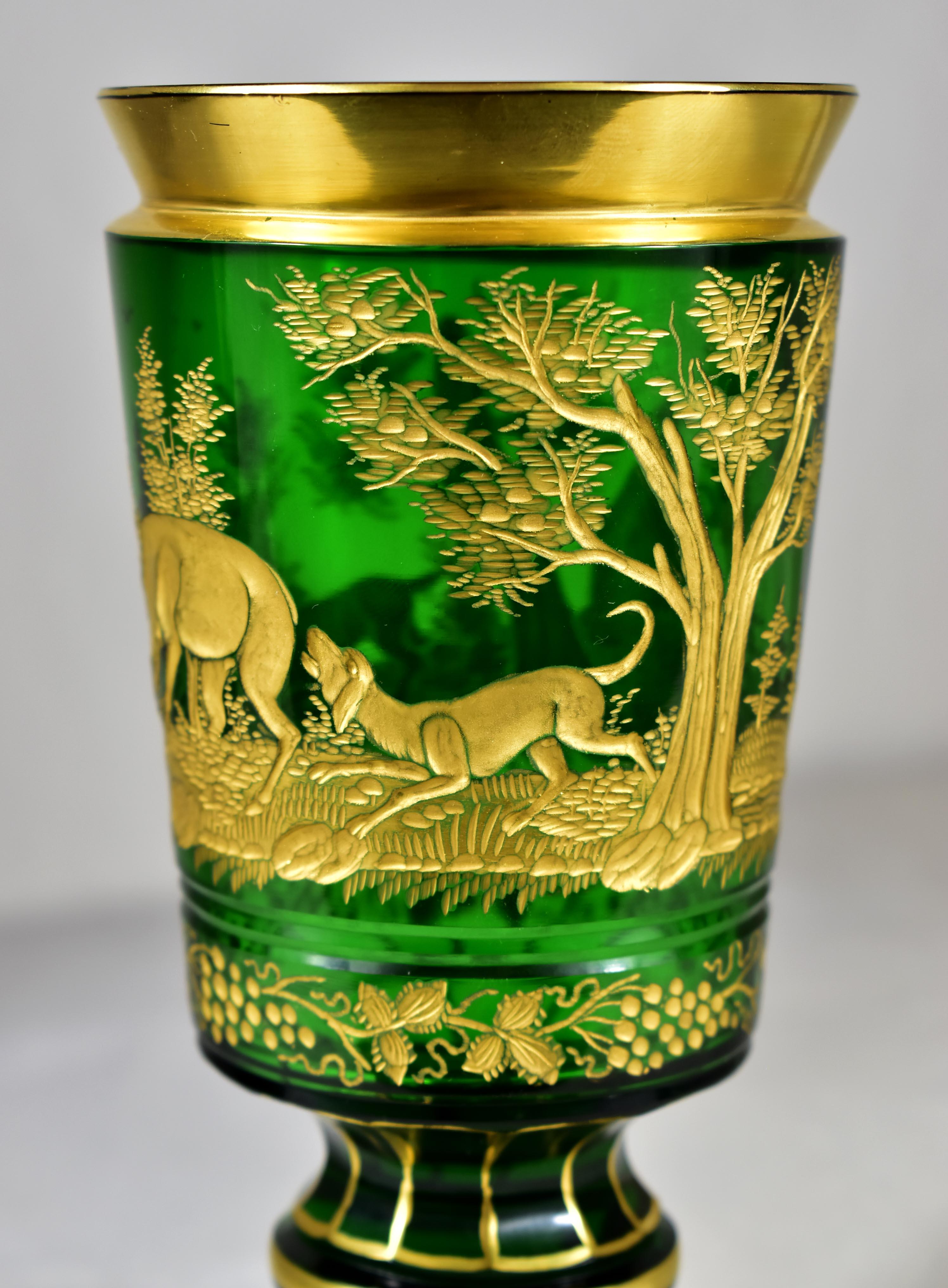 Goblet - Green Glass – Cut- Engraved and Gilded- Bohemian Glass-19-20th century 1