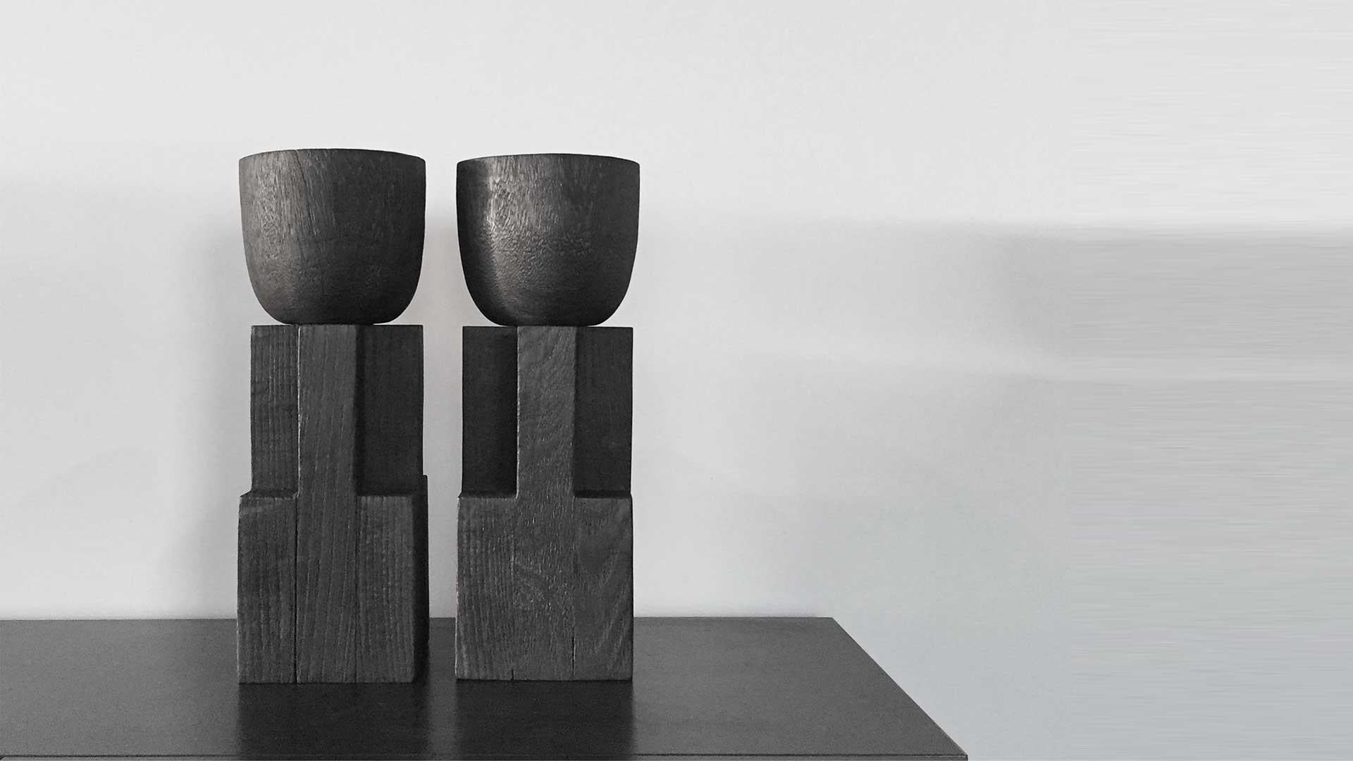 Modern Goblet Vase, Iroko and Oak, Signed Arno Declercq