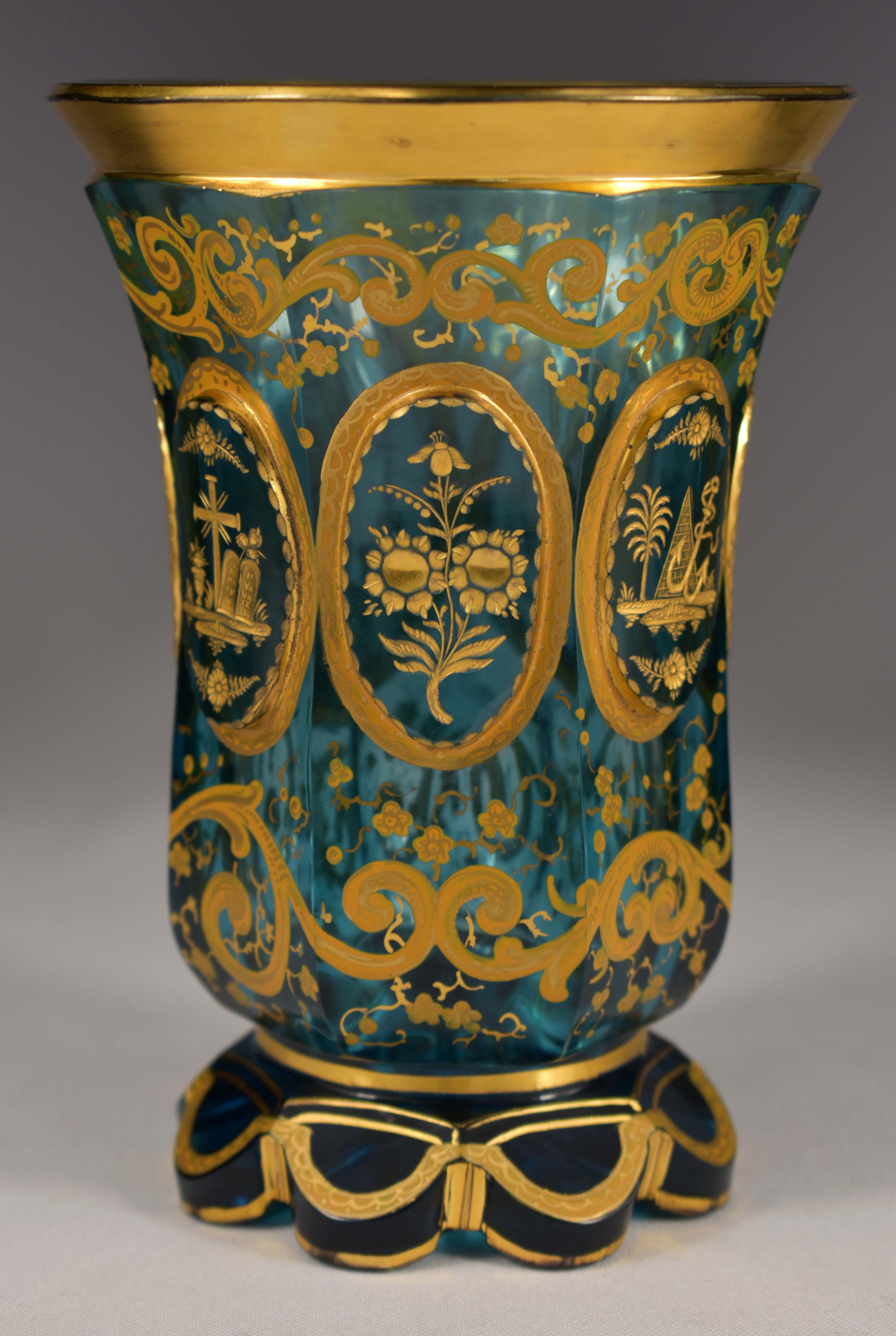 Hand-Crafted Goblet with a Gilded Engraving of Saint Mary with Jesus 19th Century
