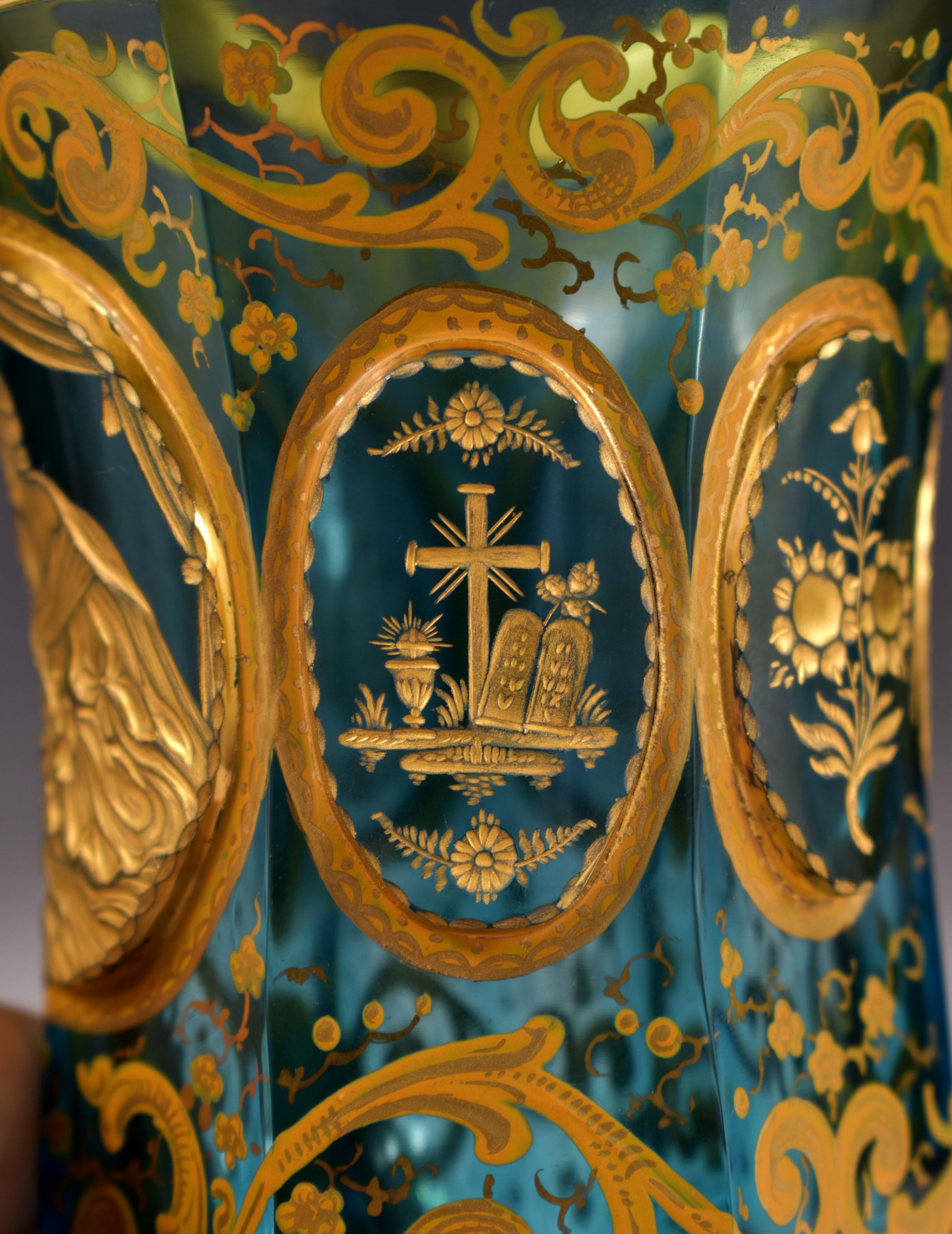 Goblet with a Gilded Engraving of Saint Mary with Jesus 19th Century 1