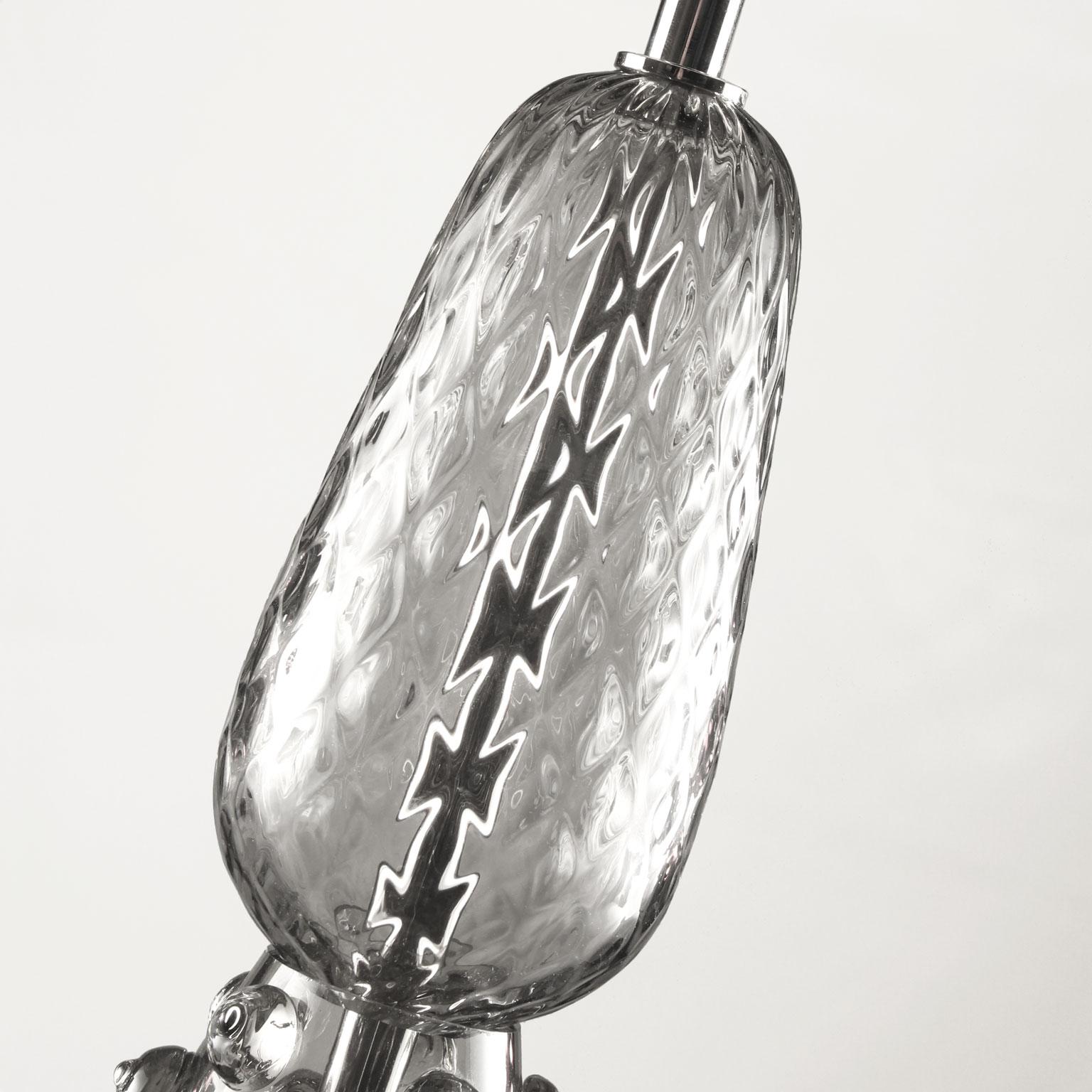 Italian Artistic Suspension Lamp handblown in Grey Murano Glass by Multiforme For Sale