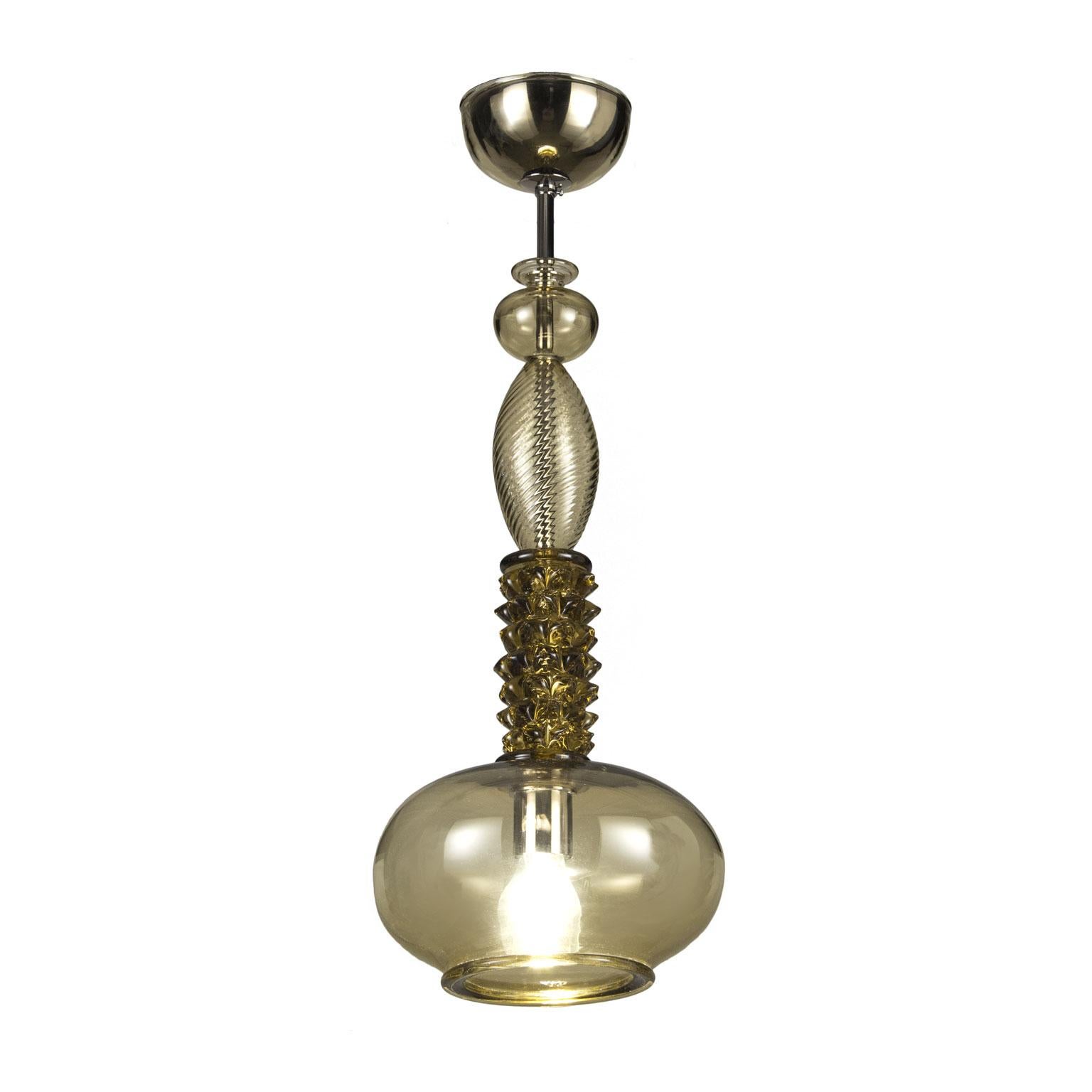 Italian Artistic suspension lamp handmade smoky quartz Murano glass by Multiforme For Sale