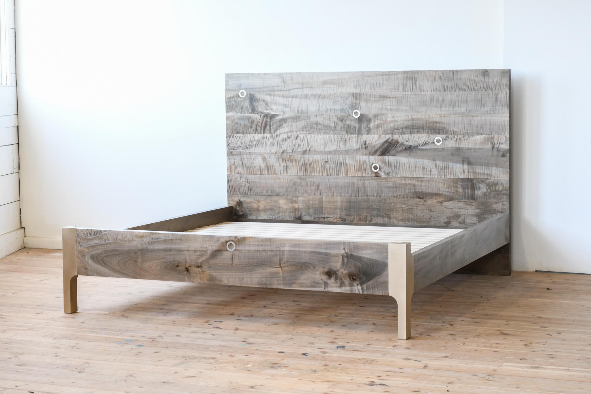 Contemporary Goby Bed in Cast Bronze and Solid Hardwood For Sale