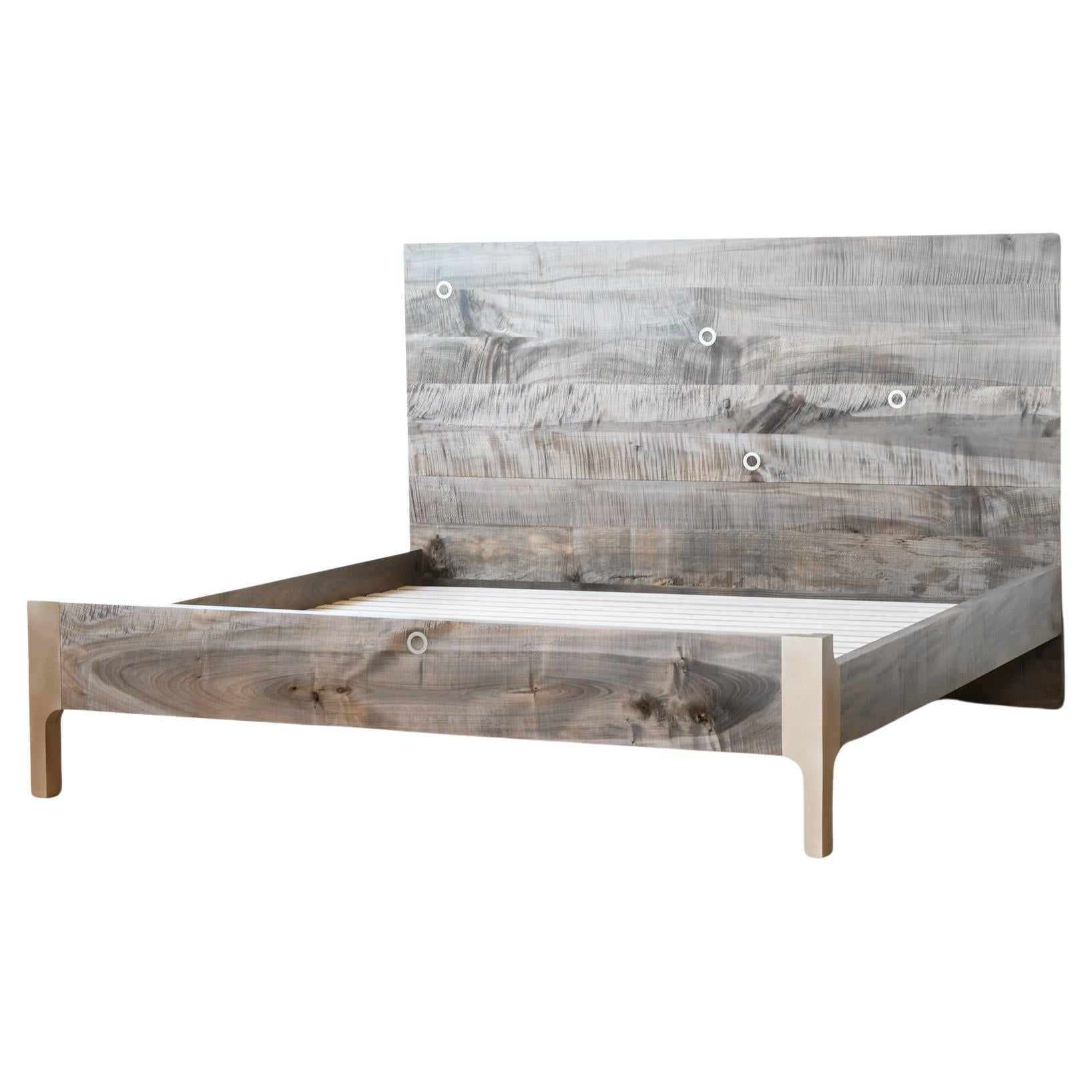 Goby Bed in Cast Bronze and Solid Hardwood For Sale