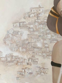 White dogs. Contemporary figurative oil on canvas painting, Polish artist