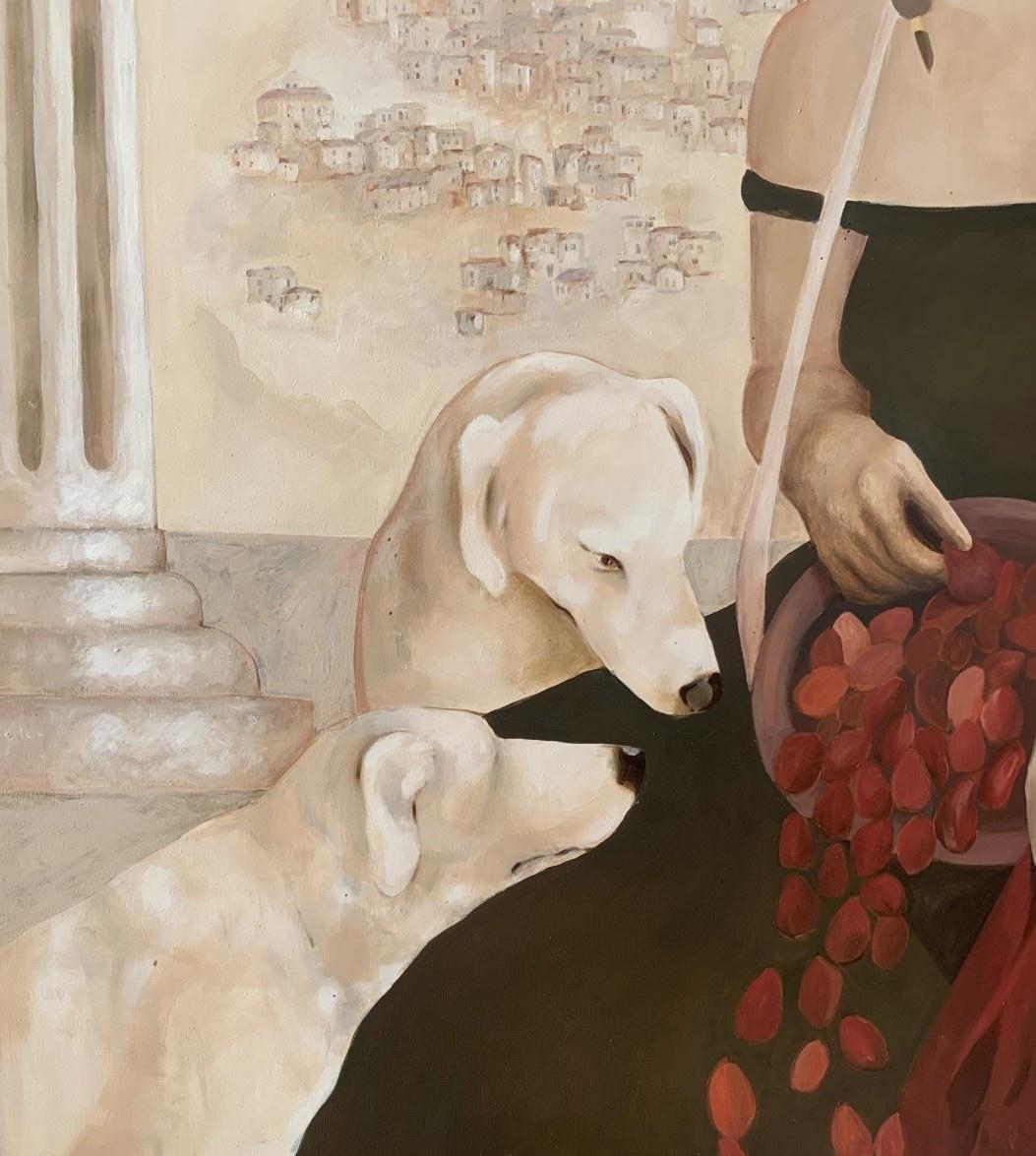 Perros blancos. Pintura figurativa contemporánea al óleo sobre lienzo, artista polaco - Animal Painting Blanco de Gocha Stankiewicz