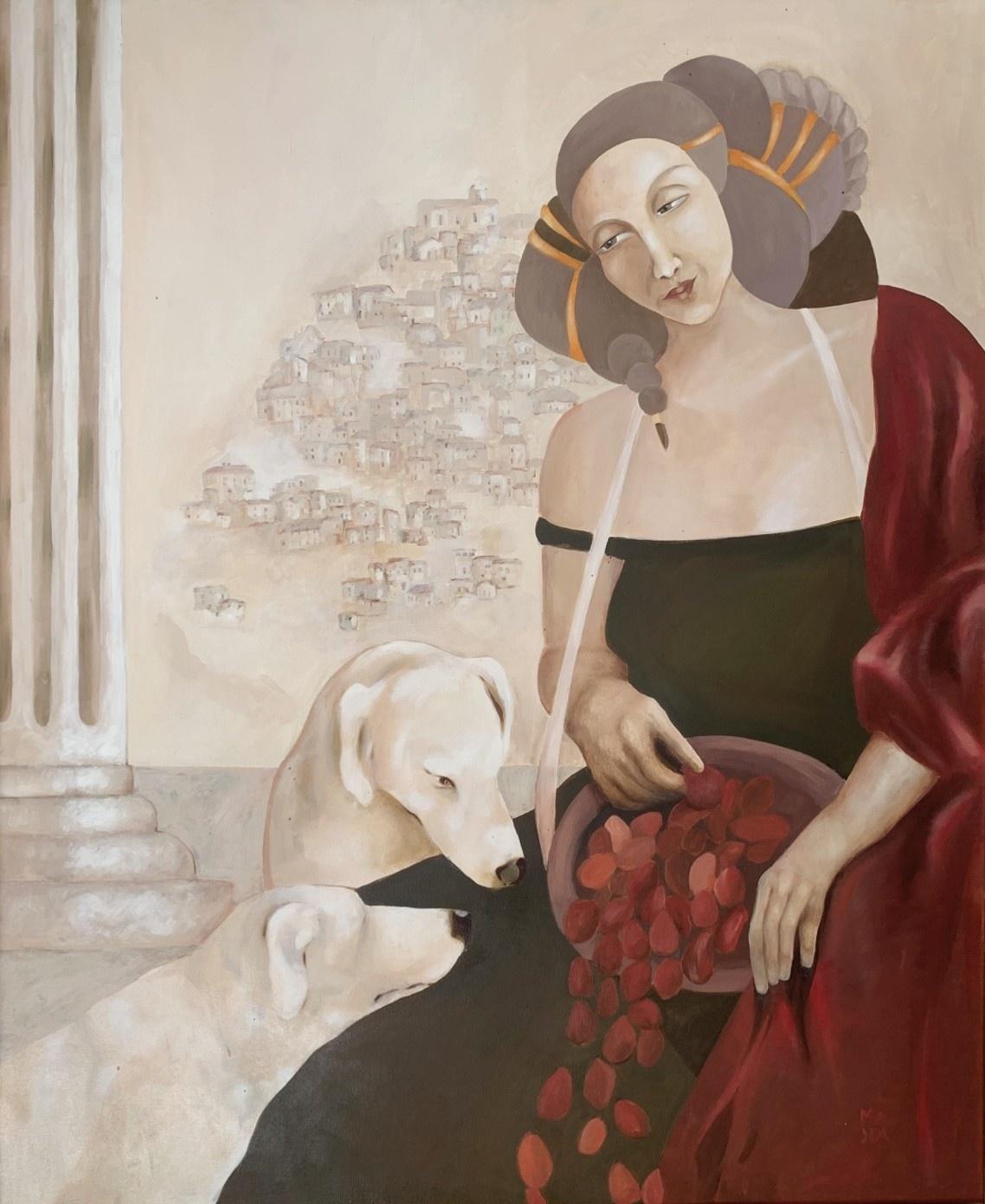 Animal Painting de Gocha Stankiewicz - Perros blancos. Pintura figurativa contemporánea al óleo sobre lienzo, artista polaco