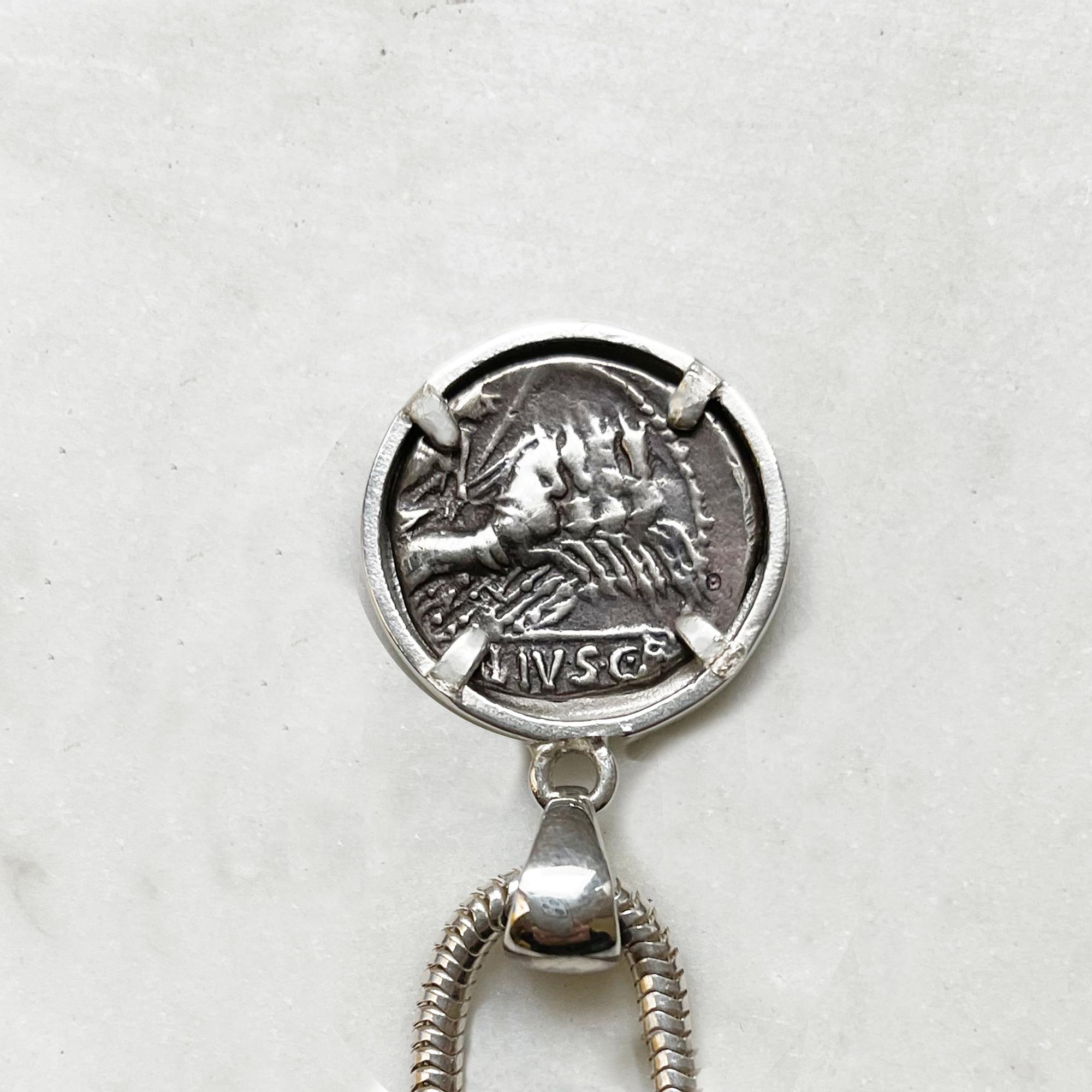 Classical Roman God Apollo Authentic Roman Coin '48 BC' Sterling Silver Pendant by Vibius Pansa