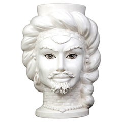 God E12, Man's Moorish Head, Handmade in Sicily Vase, Size M, Monochrome